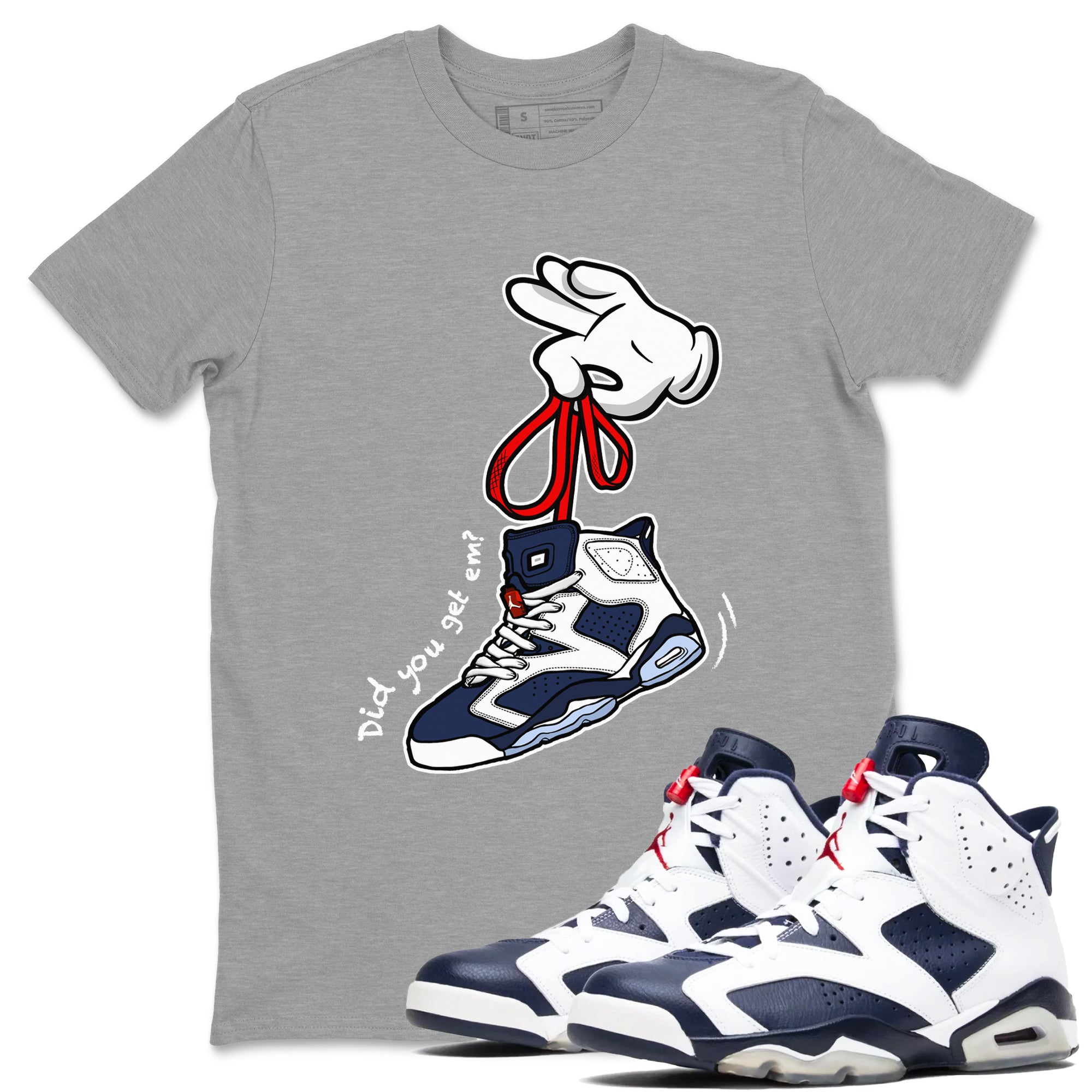 Cartoon Hands snkmatch Tees - Air Jordan 6 White And Midnight Navy