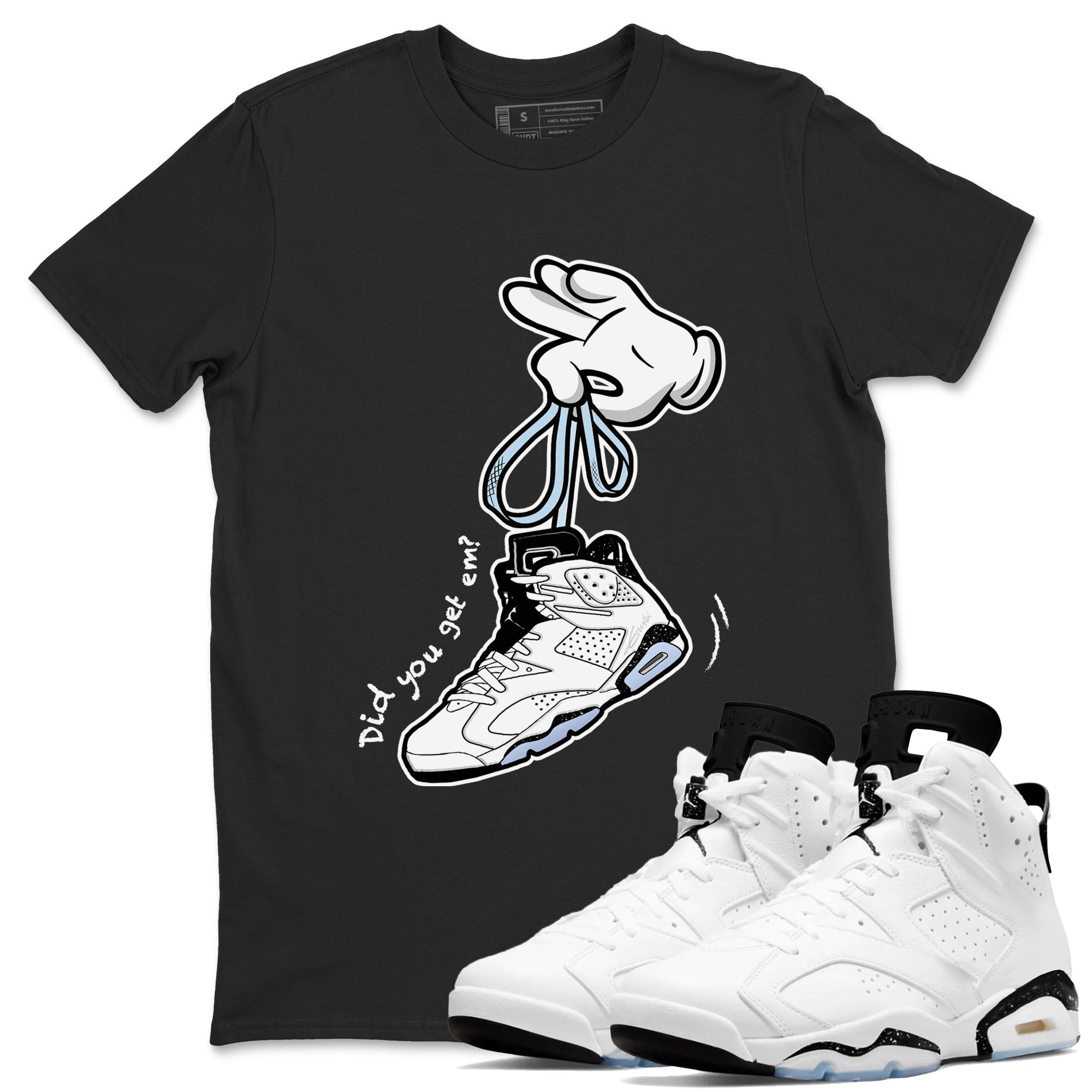 Cartoon Hands snkmatch Tees - Air Jordan 6 White Black