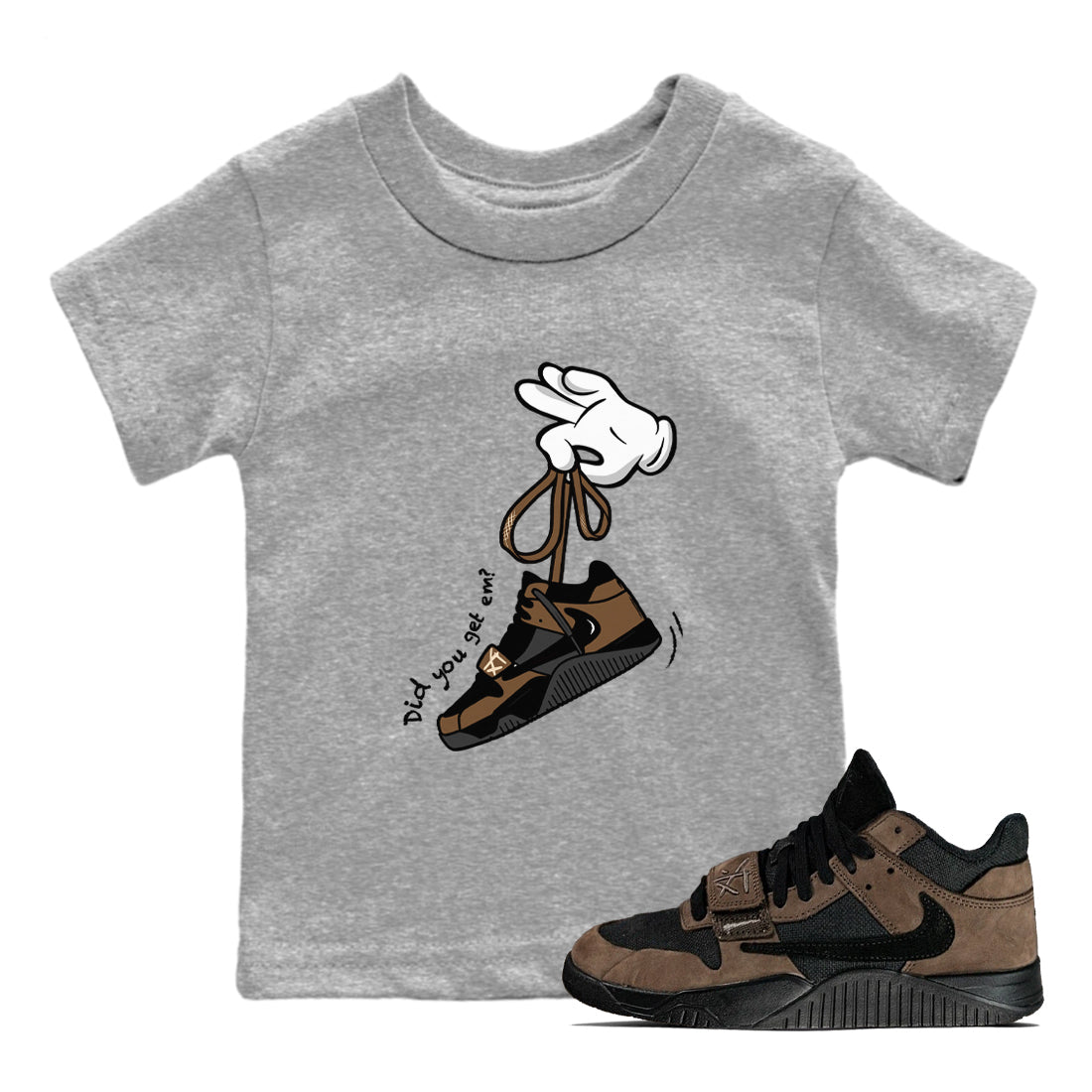 Cartoon Hands snkmatch Tees Kids - Jordan Jumpman Jack Travis Scott Dark Mocha