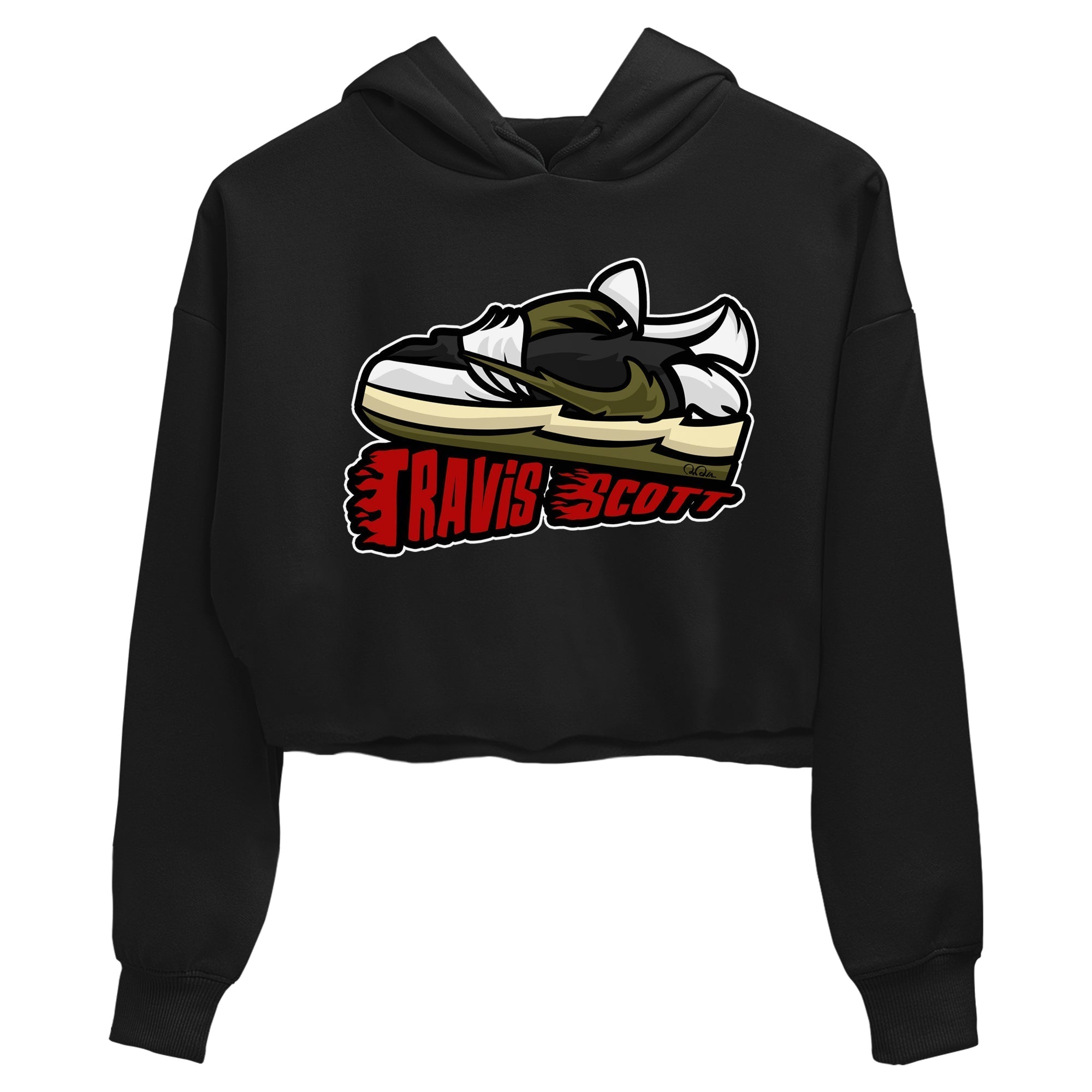 Cartoon Shoes Women's Tops - Air Jordan 1 Travis Scott Olive
