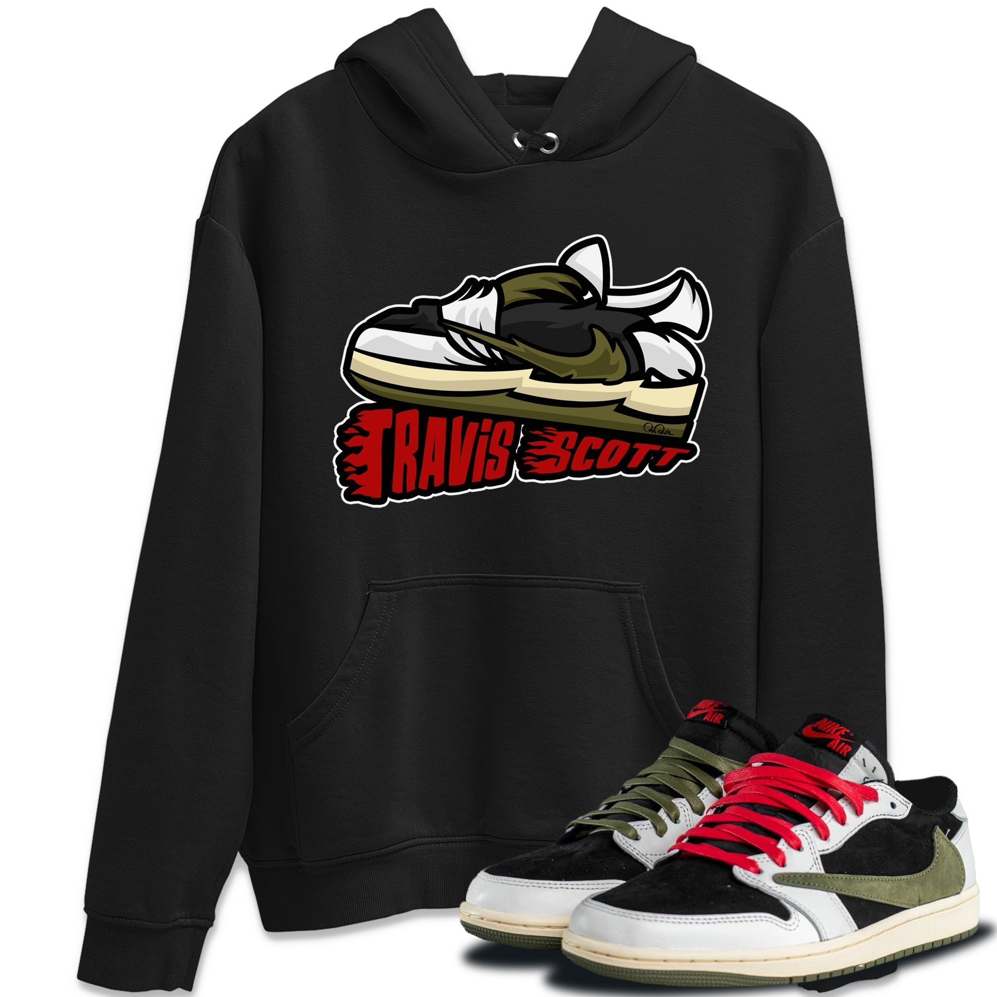 Cartoon Shoes Unisex Tops - Air Jordan 1 Travis Scott Olive