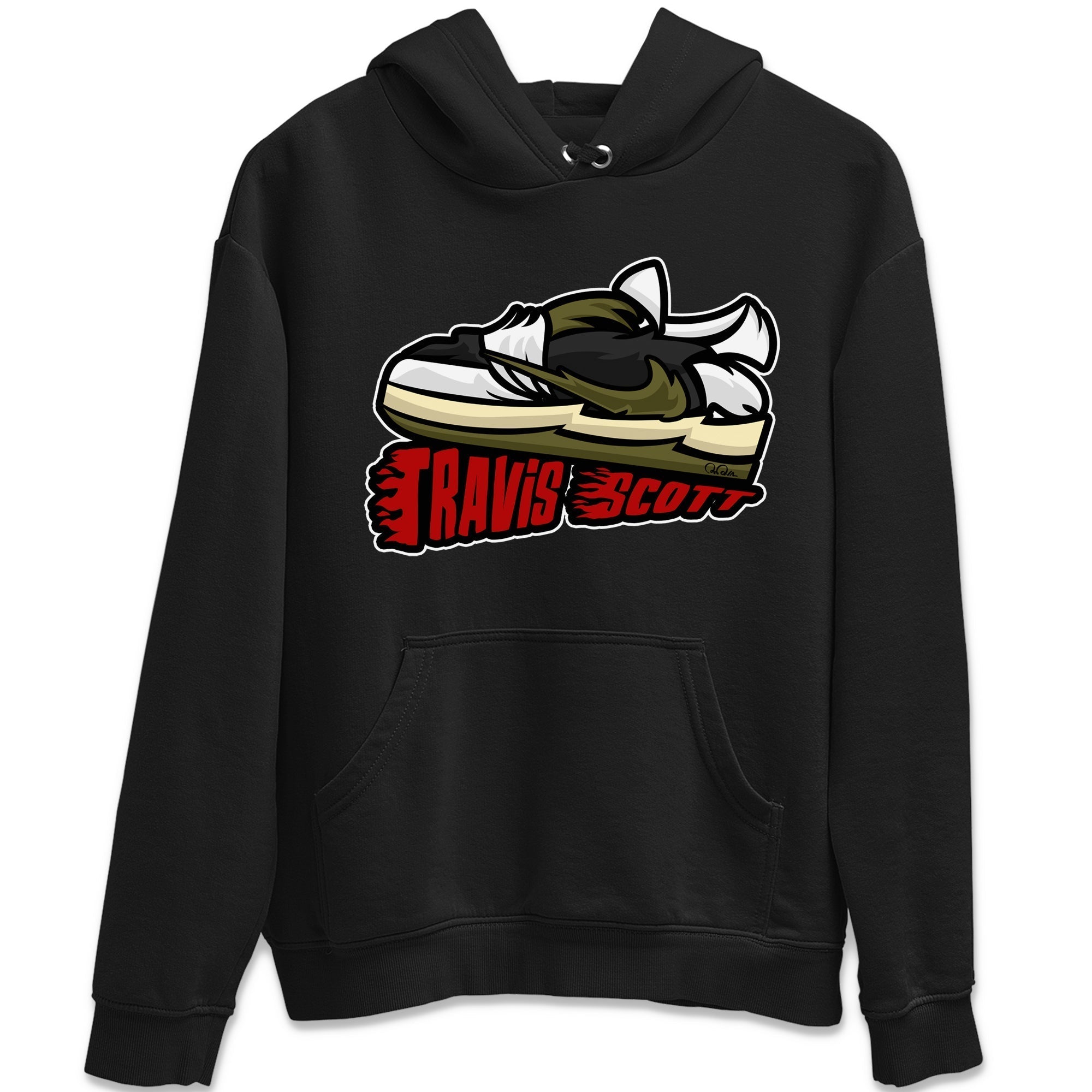 Cartoon Shoes Unisex Tops - Air Jordan 1 Travis Scott Olive