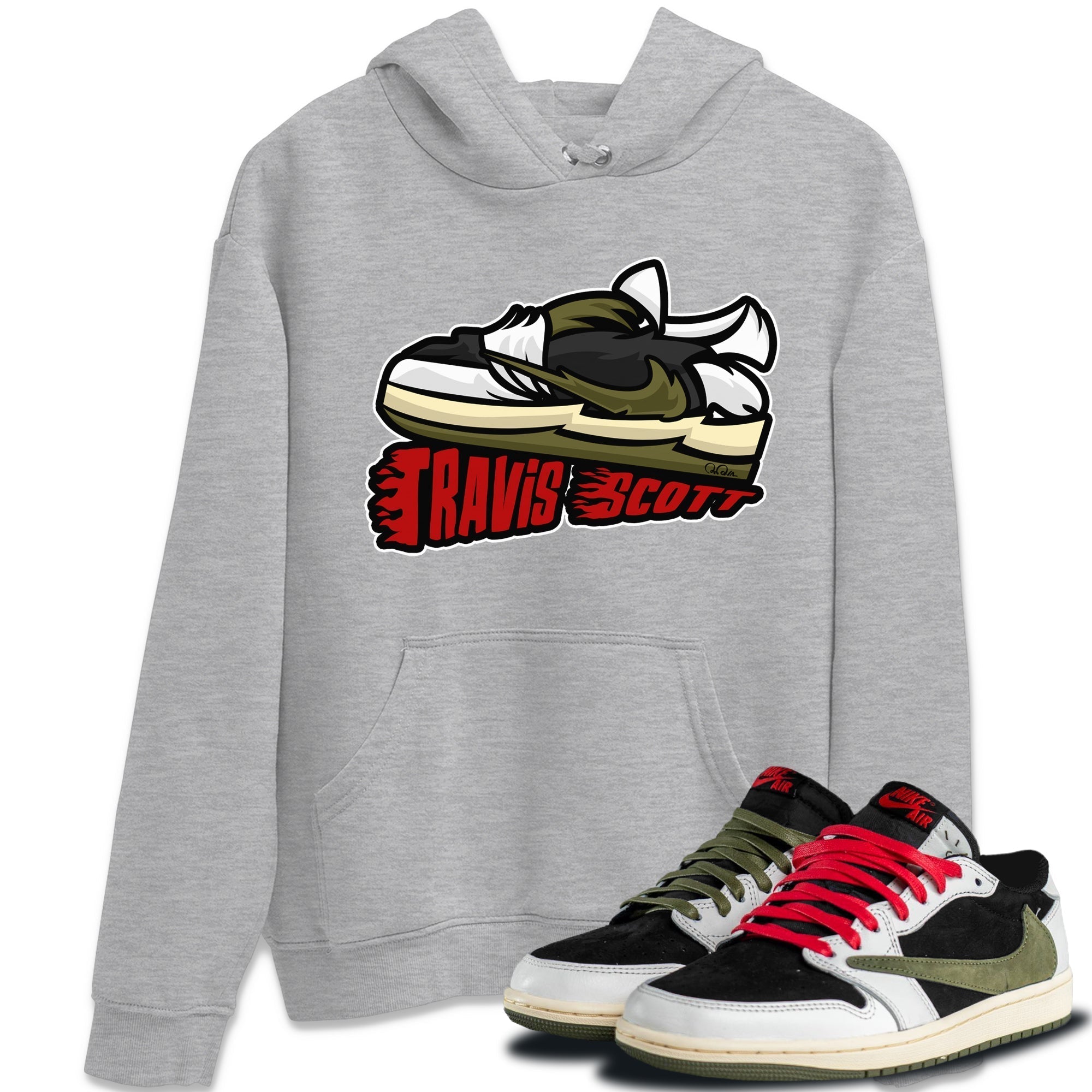 Cartoon Shoes Unisex Tops - Air Jordan 1 Travis Scott Olive