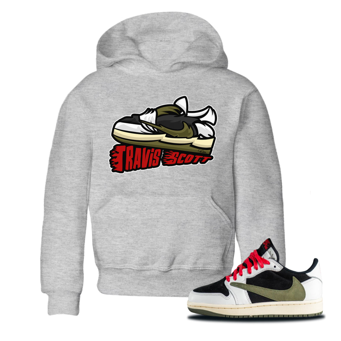 Cartoon Shoes Kids Tops - Air Jordan 1 Travis Scott Olive
