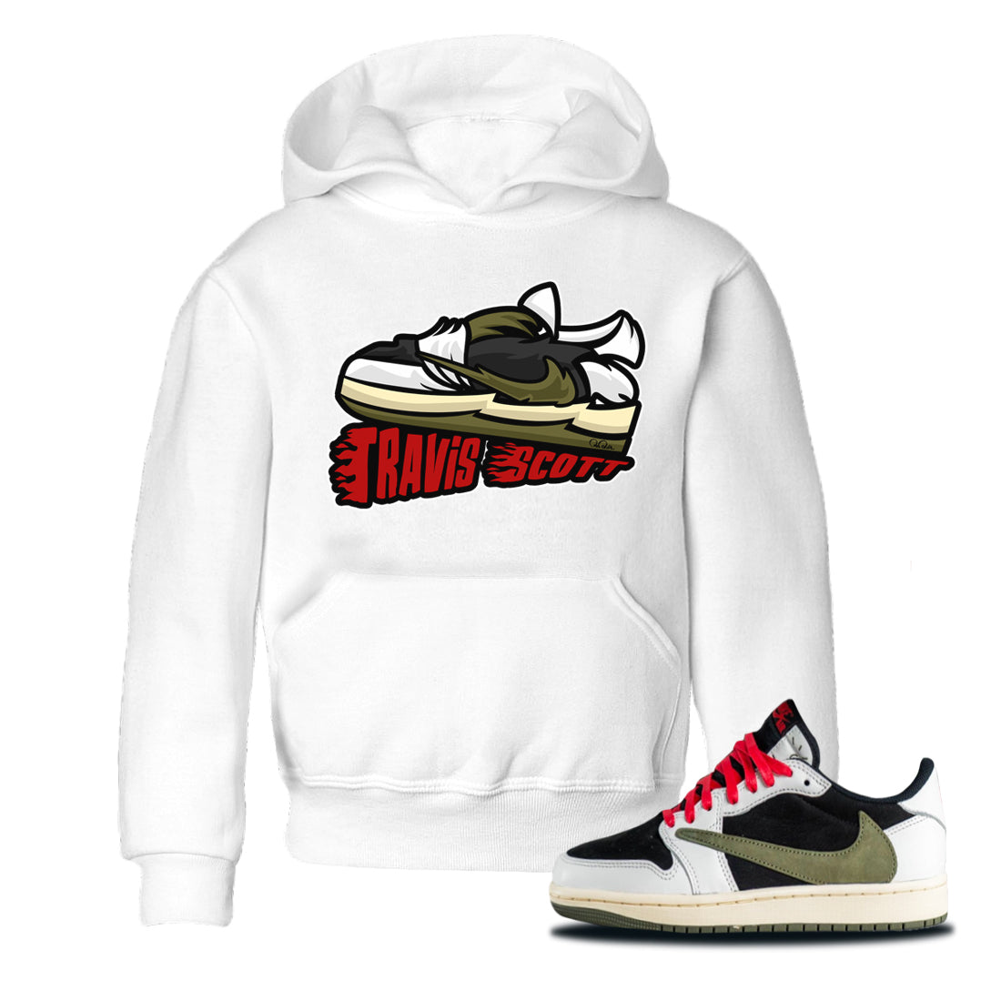 Cartoon Shoes Kids Tops - Air Jordan 1 Travis Scott Olive