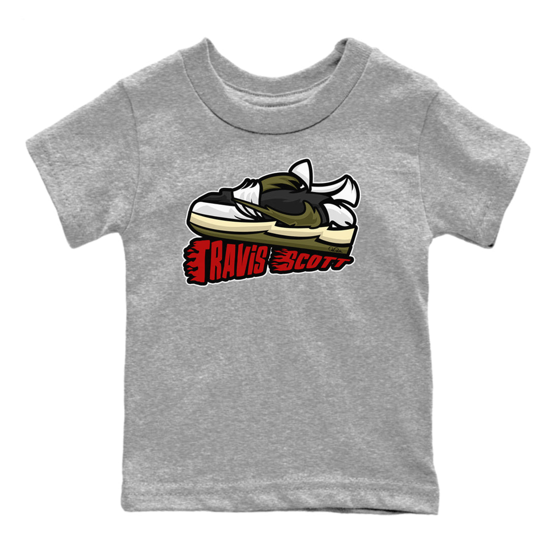 Cartoon Shoes Kids Tops - Air Jordan 1 Travis Scott Olive