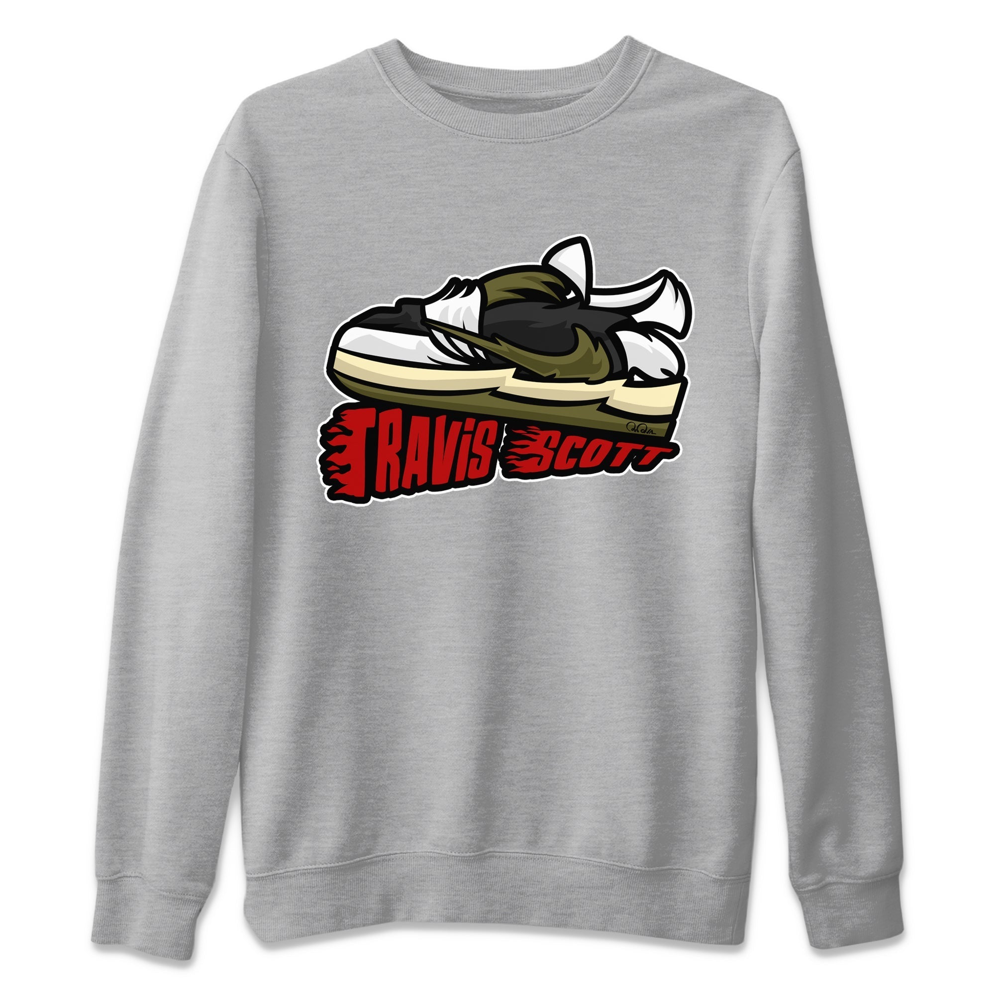 Cartoon Shoes Unisex Tops - Air Jordan 1 Travis Scott Olive