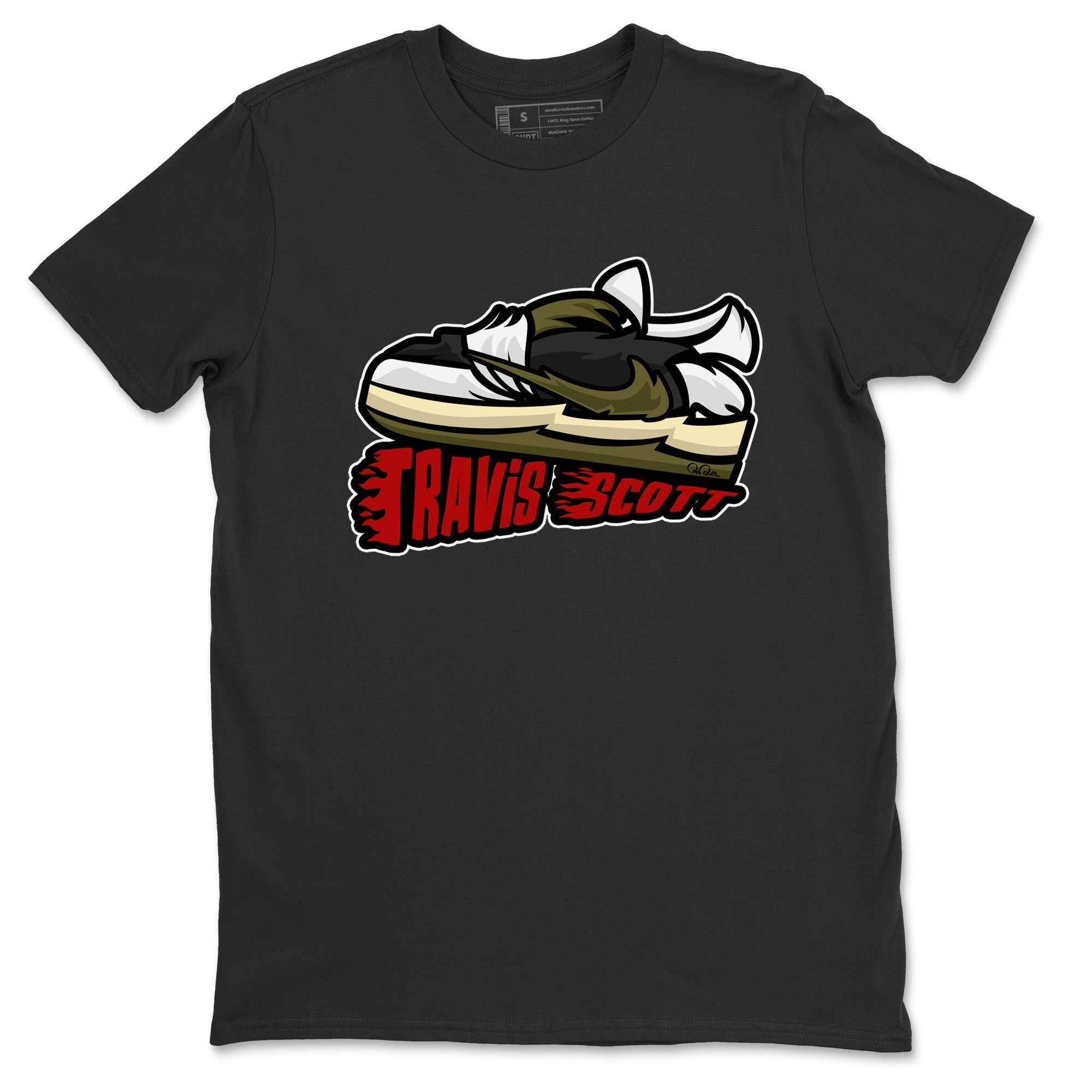 Cartoon Shoes Unisex Tops - Air Jordan 1 Travis Scott Olive