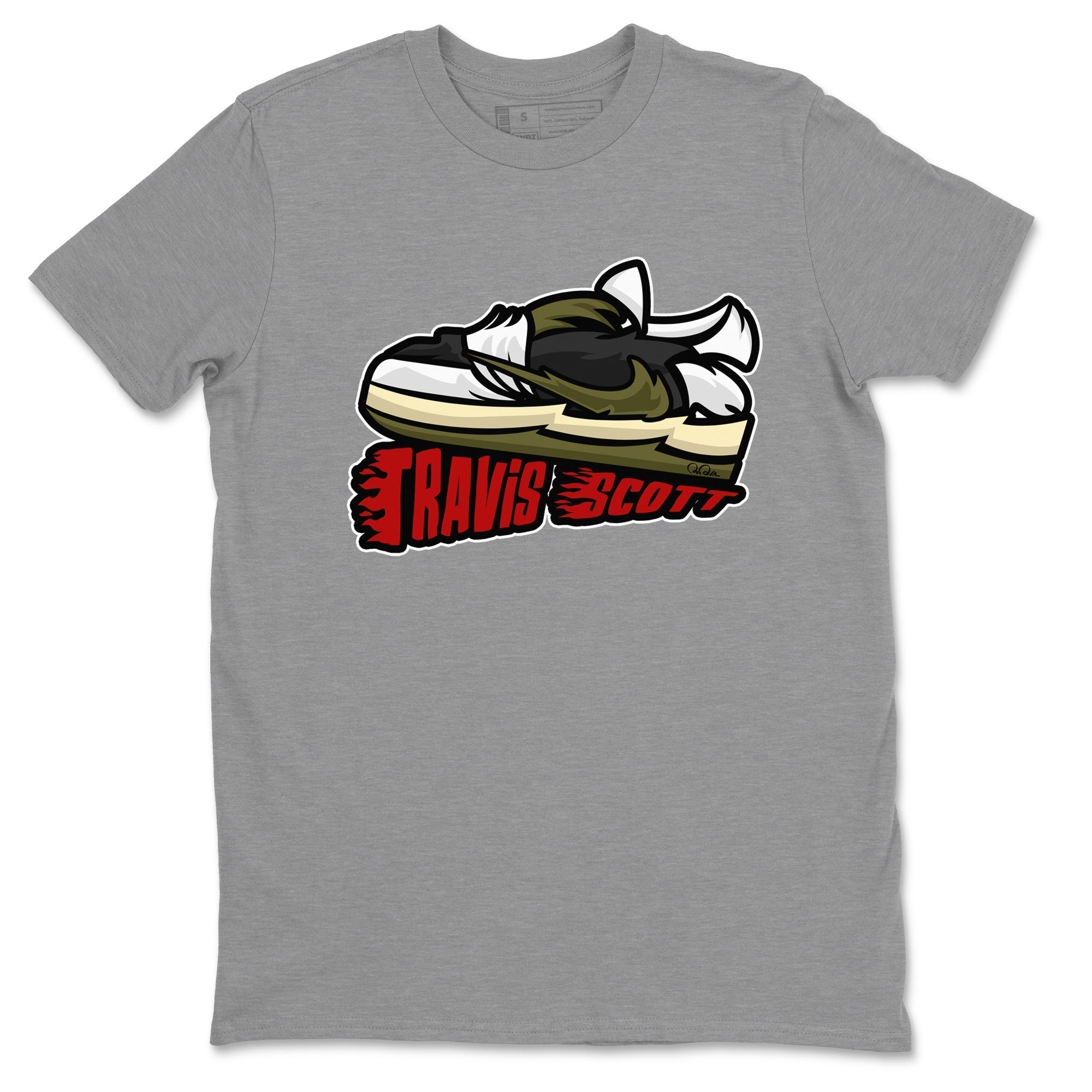 Cartoon Shoes Unisex Tops - Air Jordan 1 Travis Scott Olive