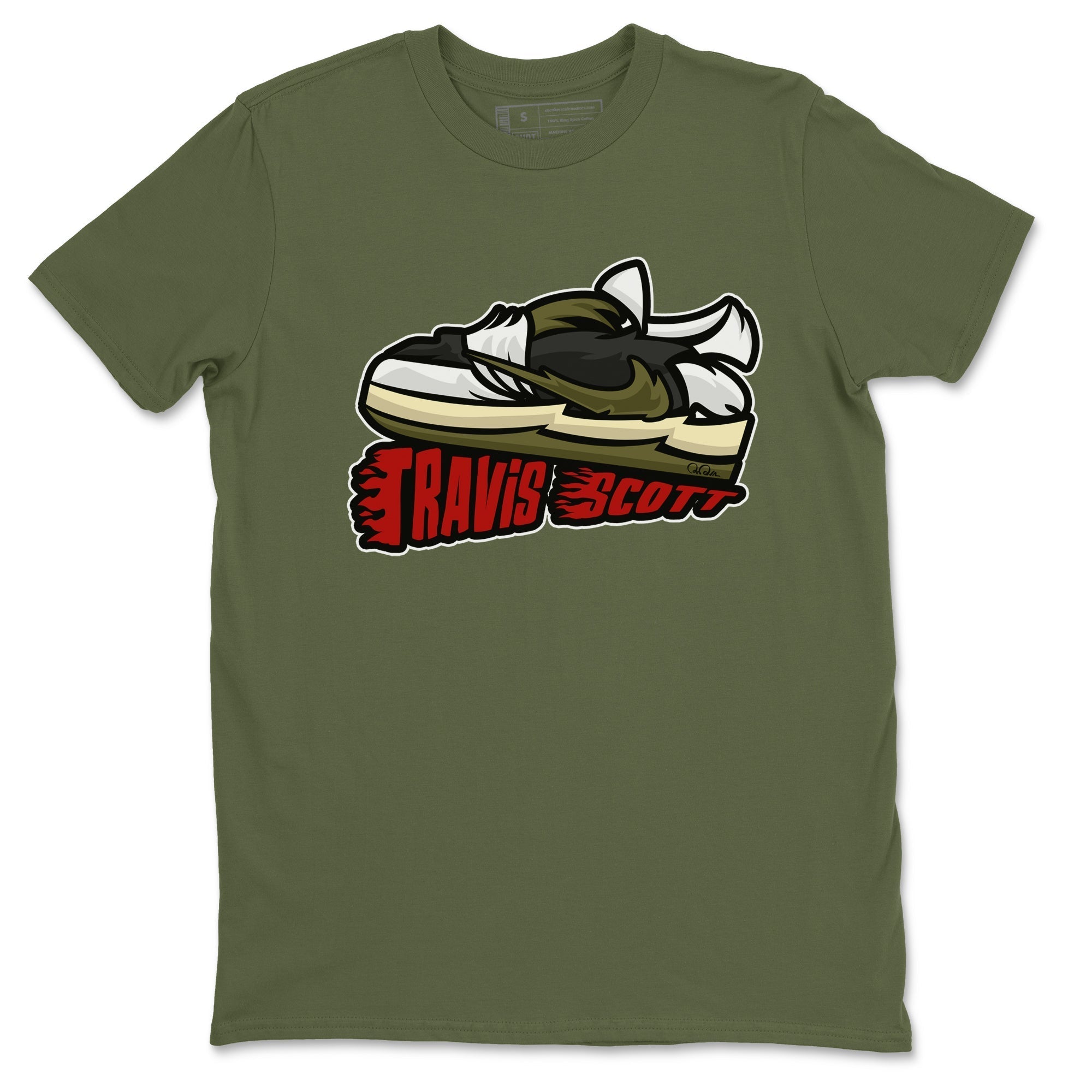 Cartoon Shoes Unisex Tops - Air Jordan 1 Travis Scott Olive