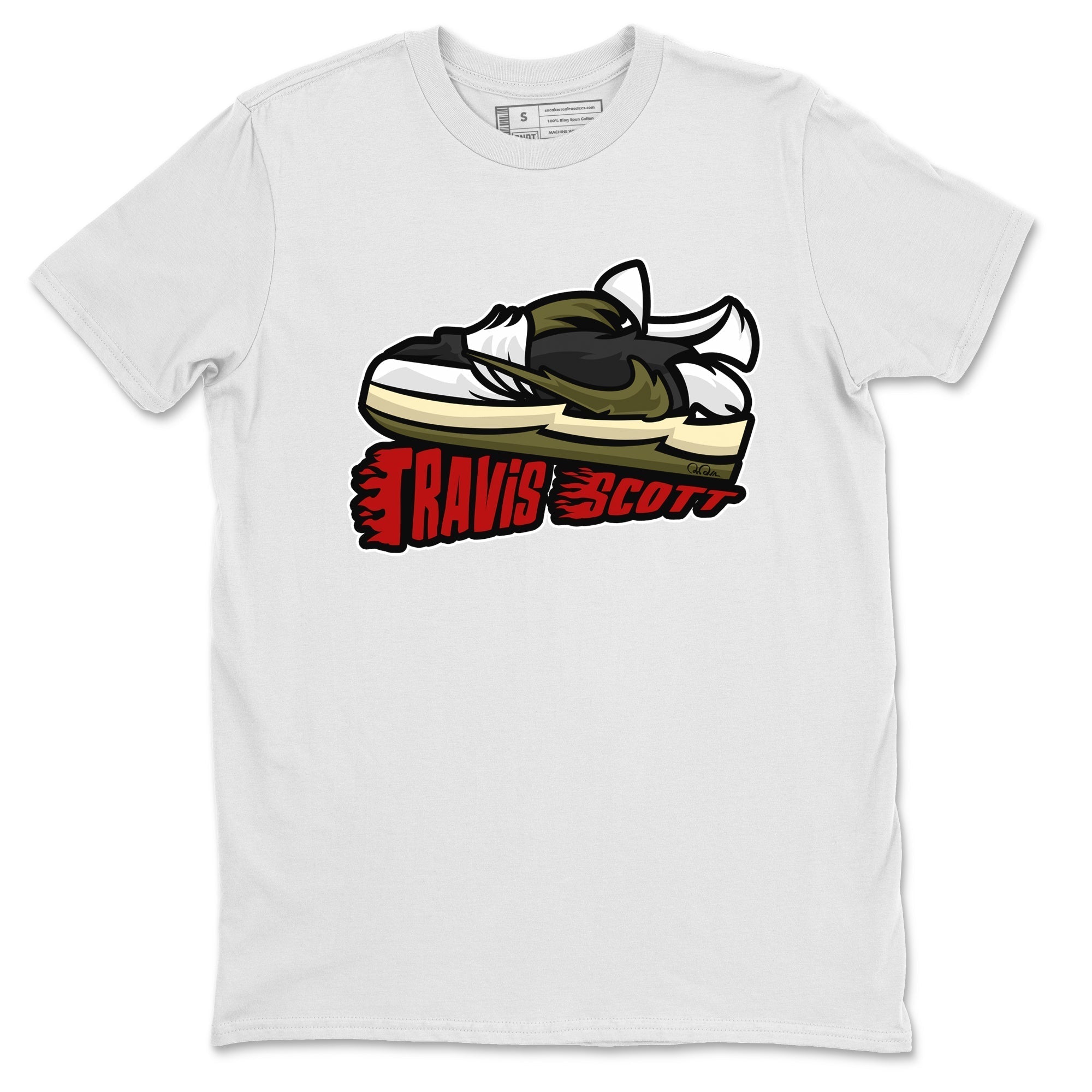 Cartoon Shoes Unisex Tops - Air Jordan 1 Travis Scott Olive