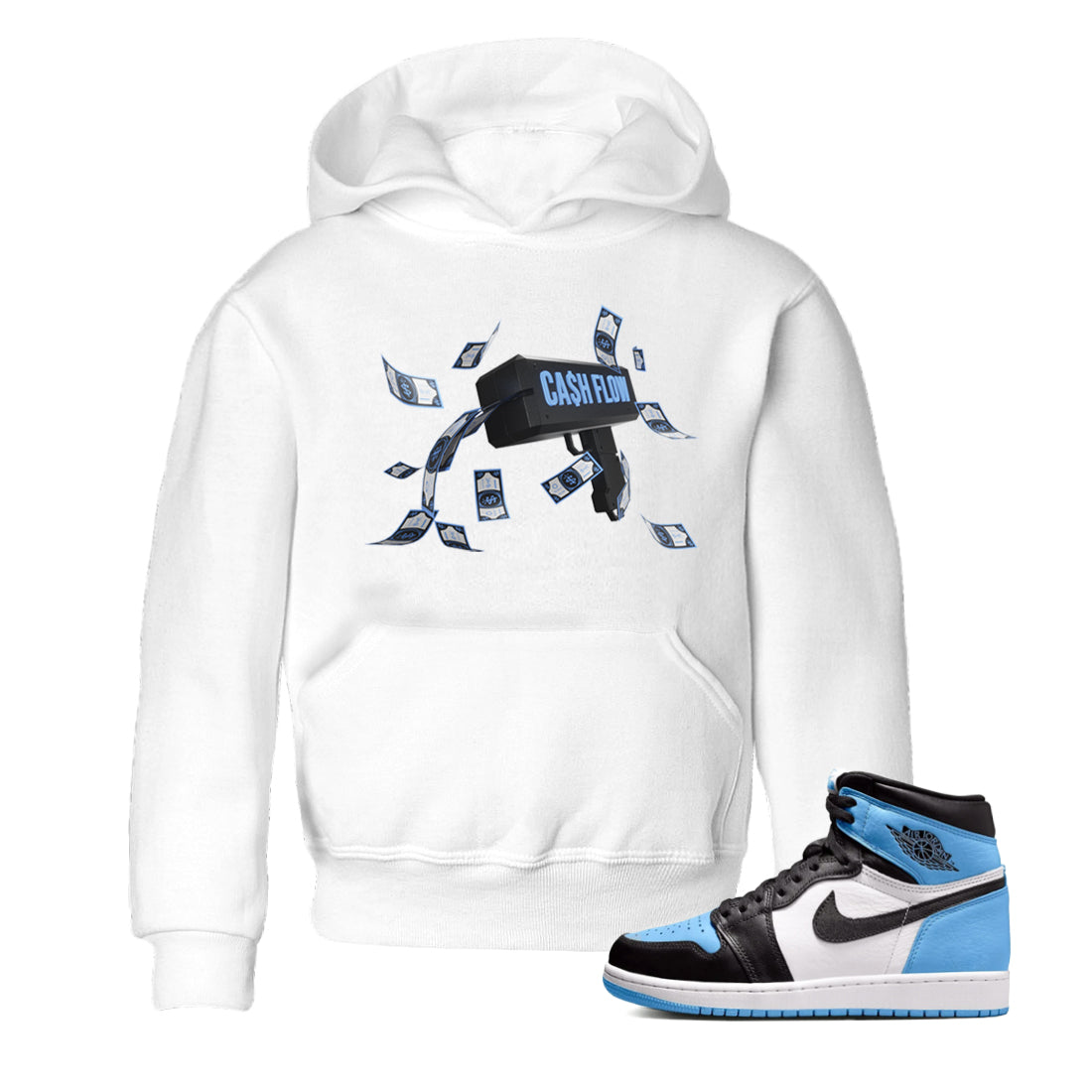 Cash Flow Kids Tops - Air Jordan 1 UNC Toe