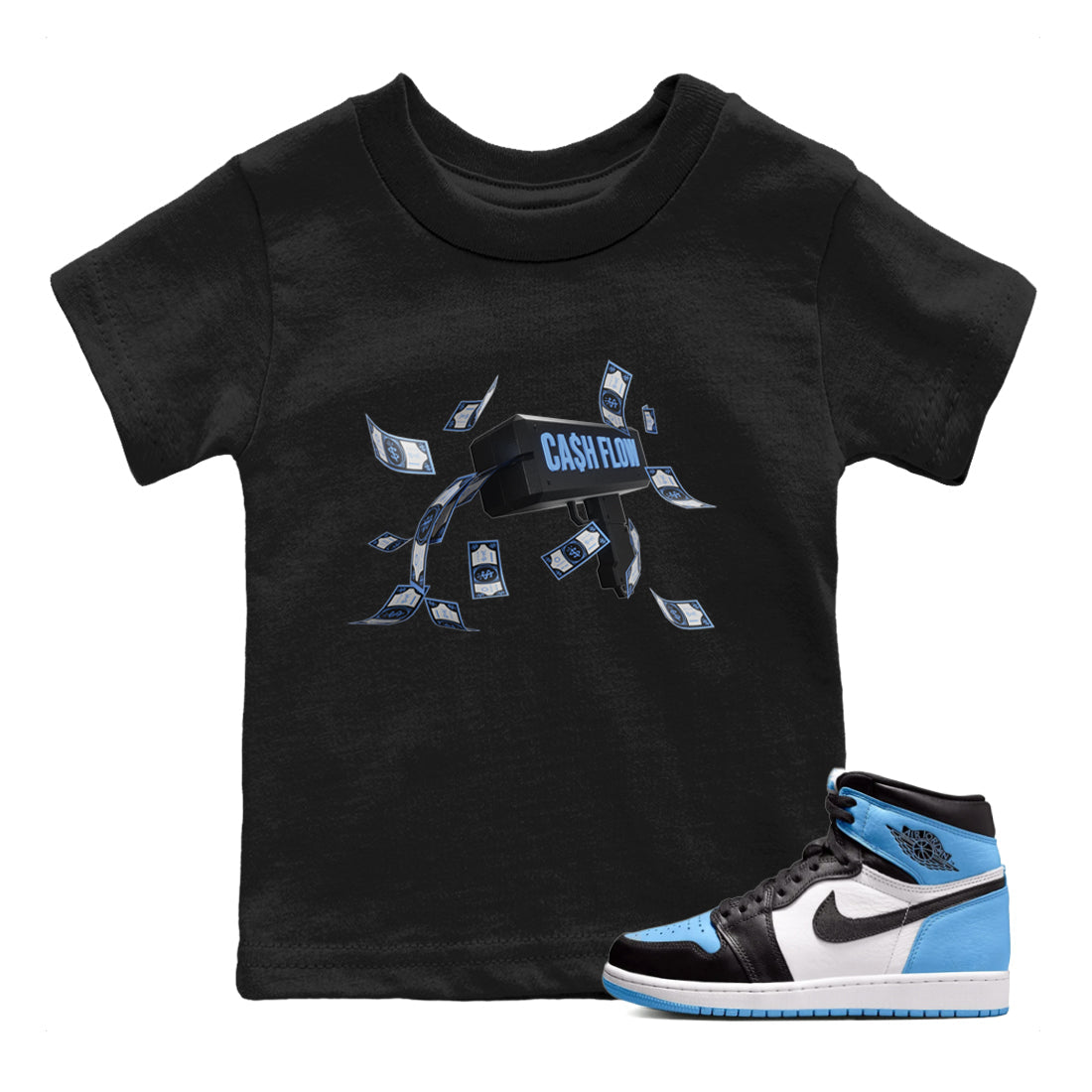 Cash Flow Kids Tops - Air Jordan 1 UNC Toe
