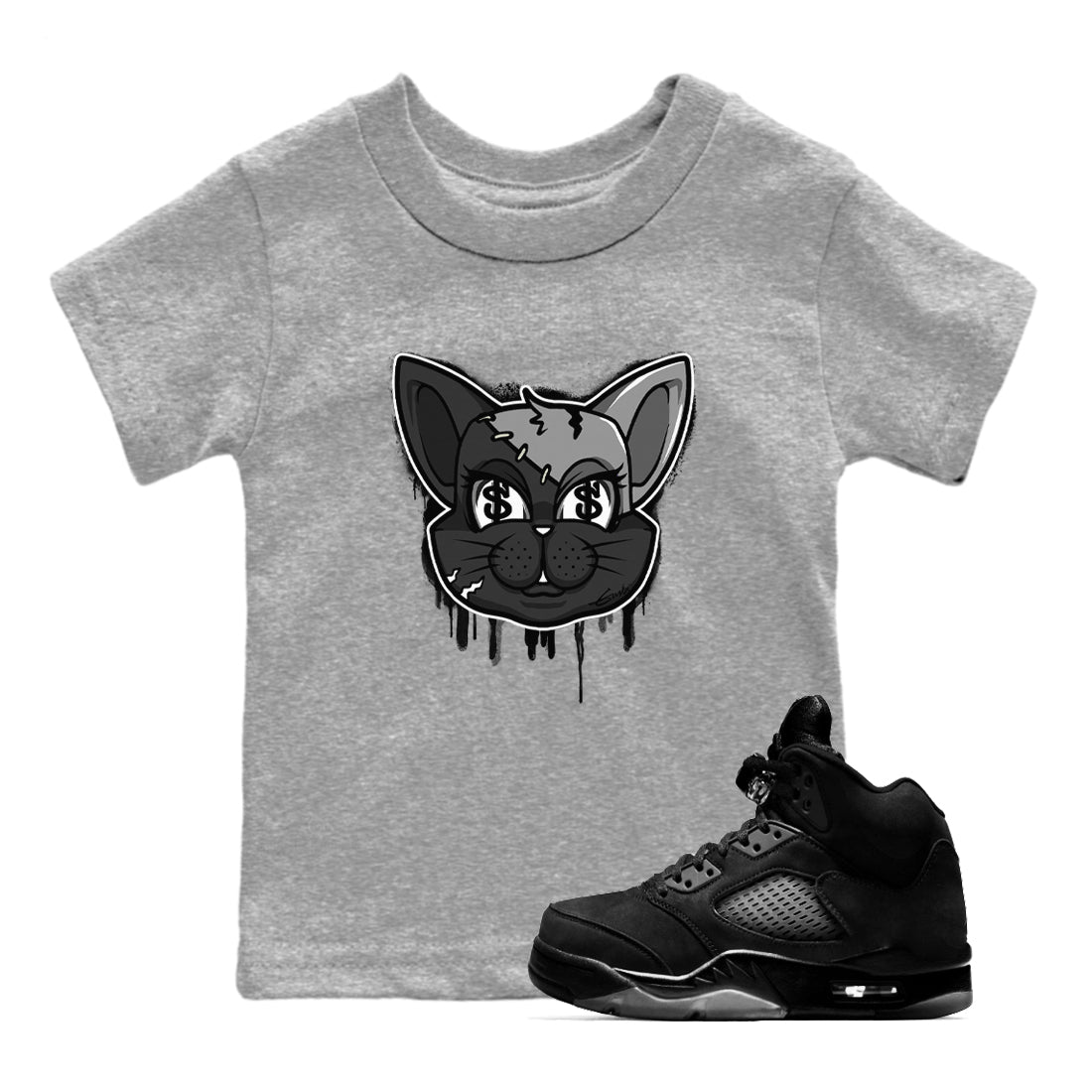 Cat Face snkmatch Tees Kids - Air Jordan 5 Black Cat