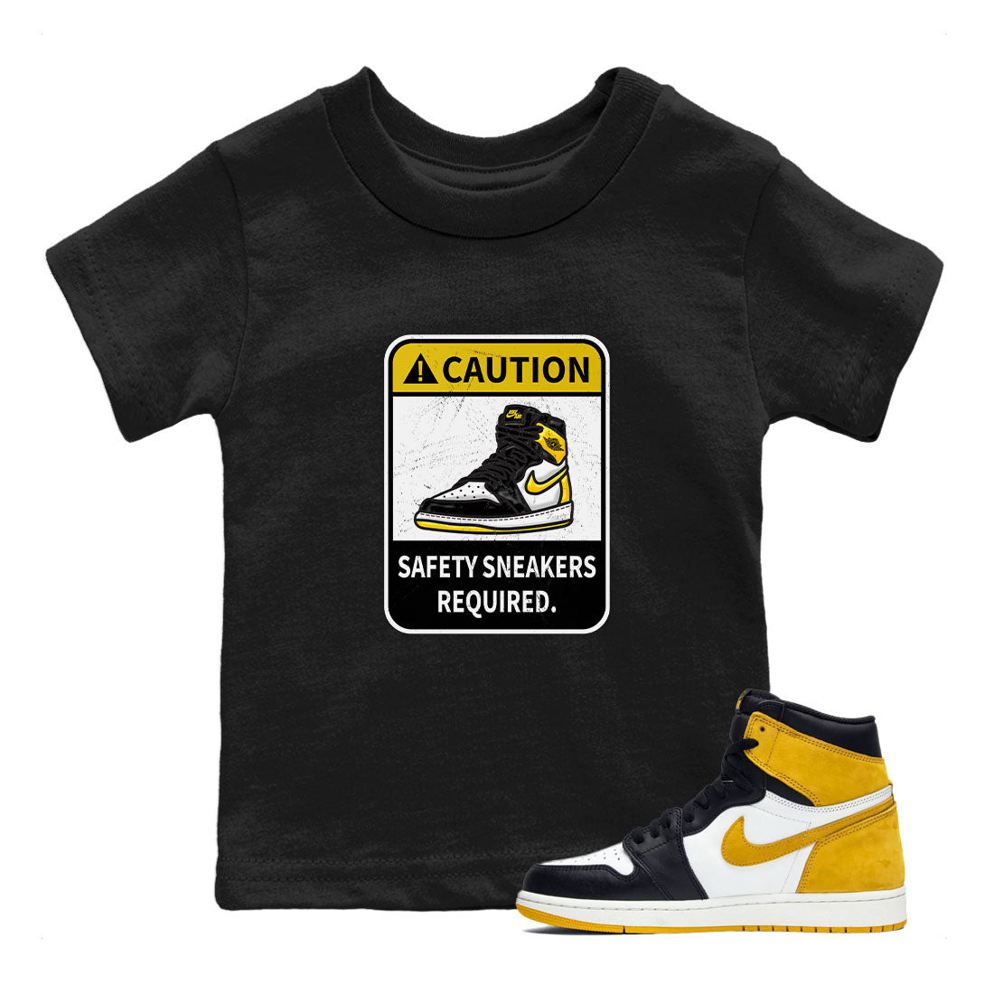 Caution snkmatch Tees Kids - Air Jordan 1 Yellow Ochre