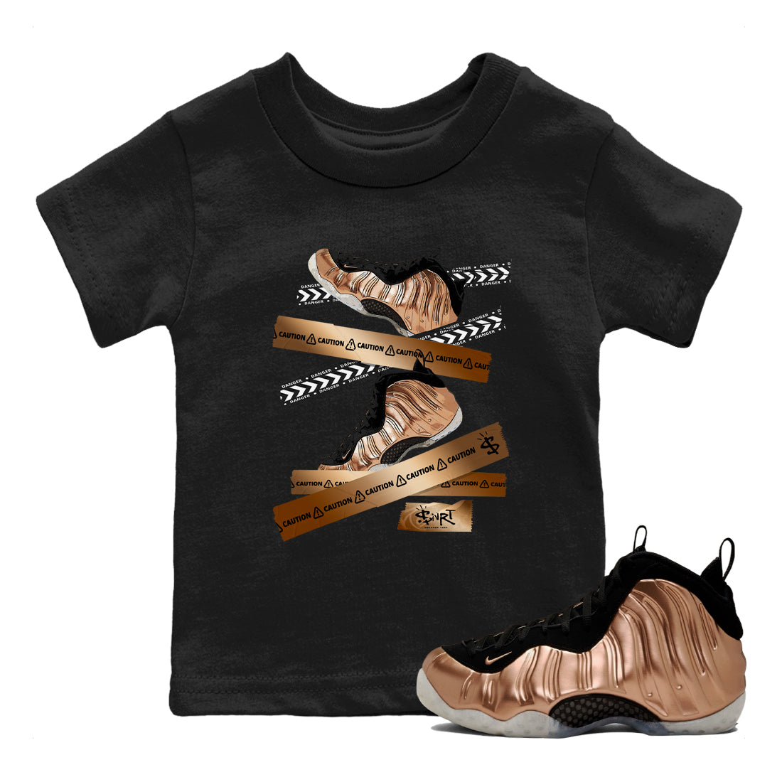 Caution Tape snkmatch Tees Kids - Air Foamposite One Metallic Copper