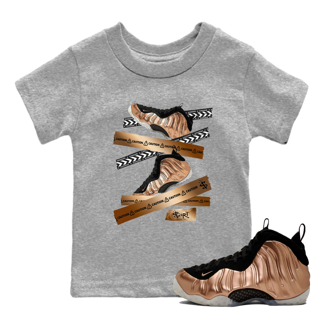 Caution Tape snkmatch Tees Kids - Air Foamposite One Metallic Copper