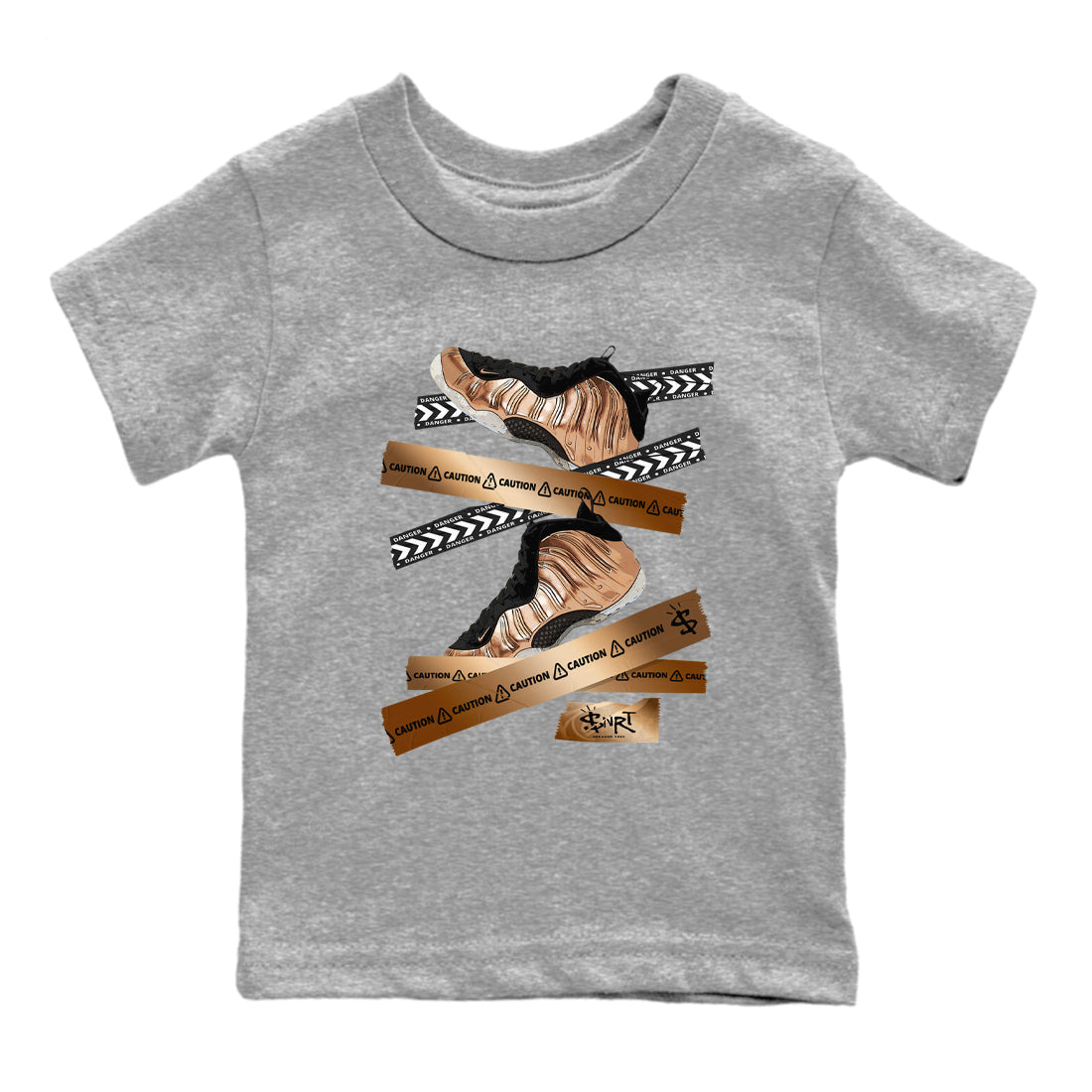 Caution Tape snkmatch Tees Kids - Air Foamposite One Metallic Copper