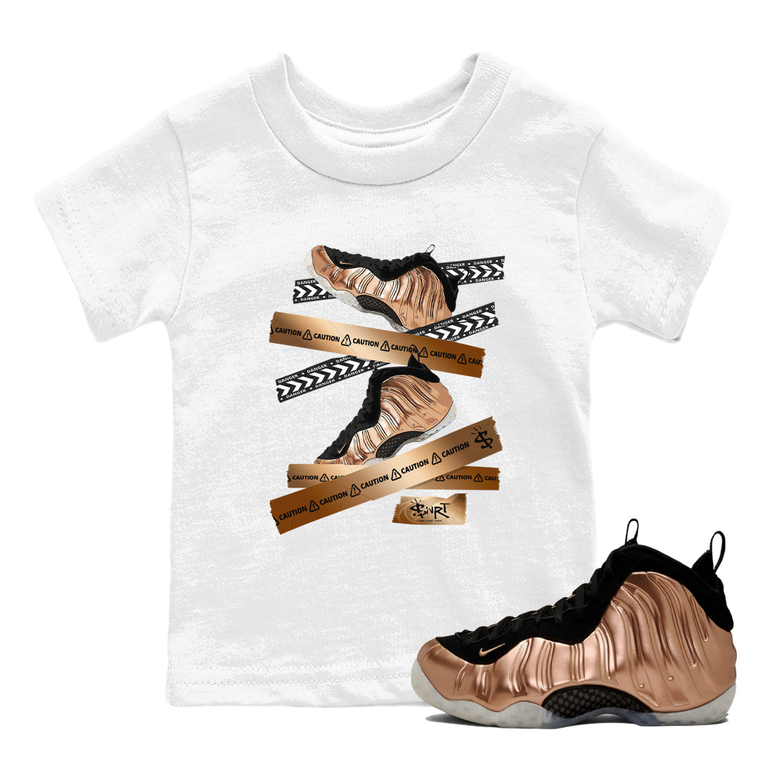 Caution Tape snkmatch Tees Kids - Air Foamposite One Metallic Copper
