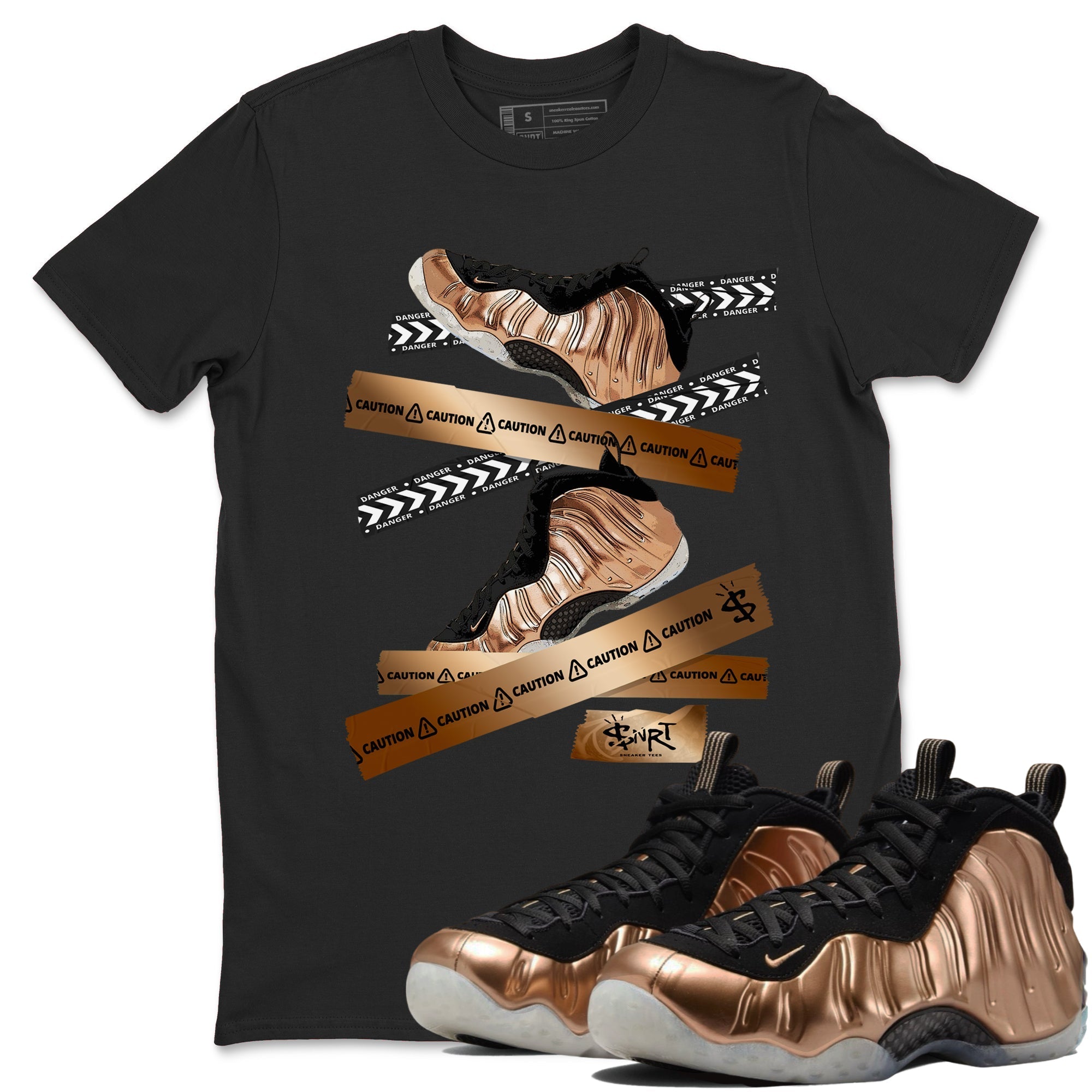 Caution Tape snkmatch Tees - Air Foamposite One Metallic Copper