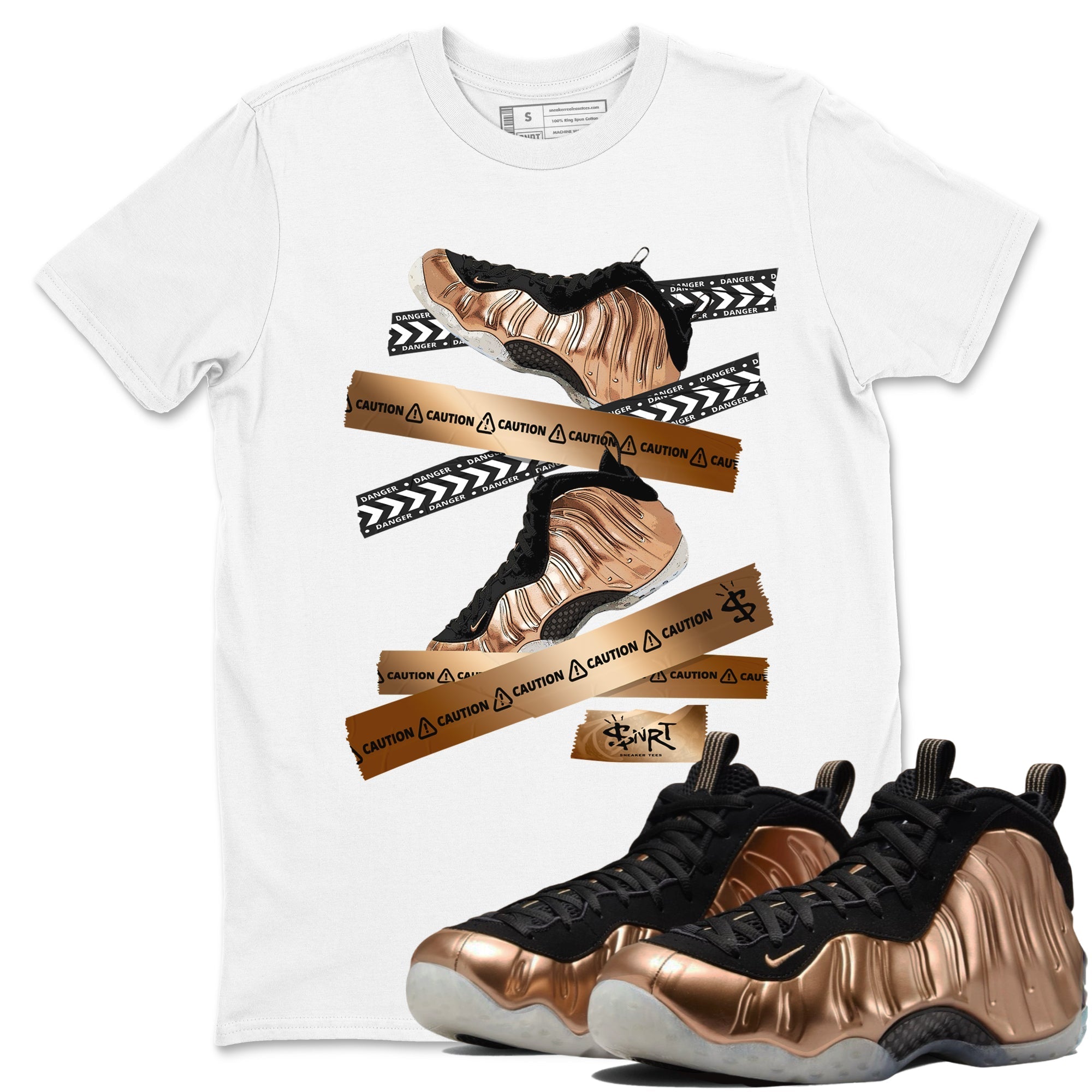Caution Tape snkmatch Tees - Air Foamposite One Metallic Copper