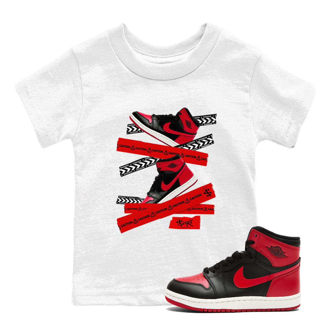 Caution Tape snkmatch Tees Kids - Air Jordan 1 '85 Bred