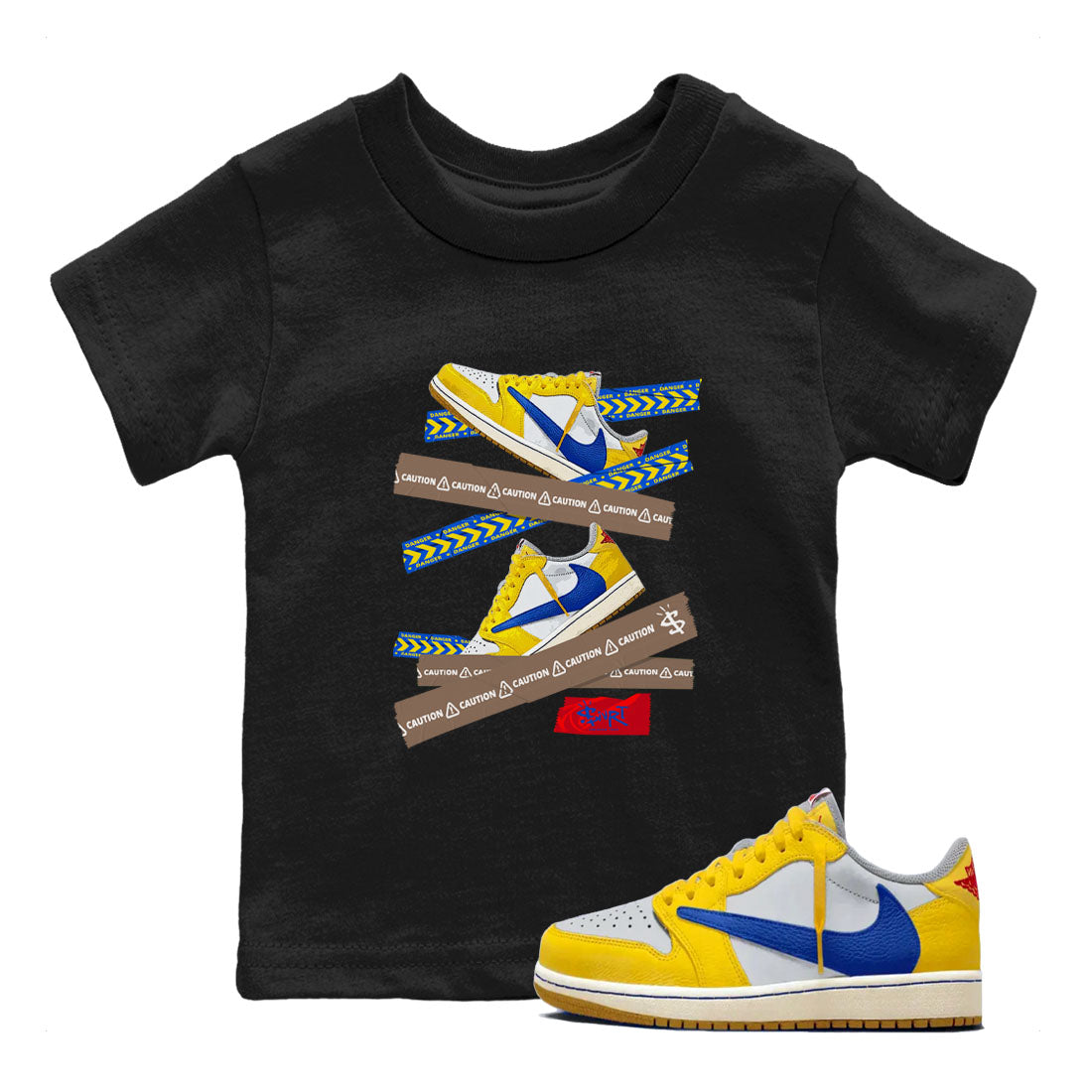 Caution Tape snkmatch Tees Kids - Air Jordan 1 Travis Scott Canary