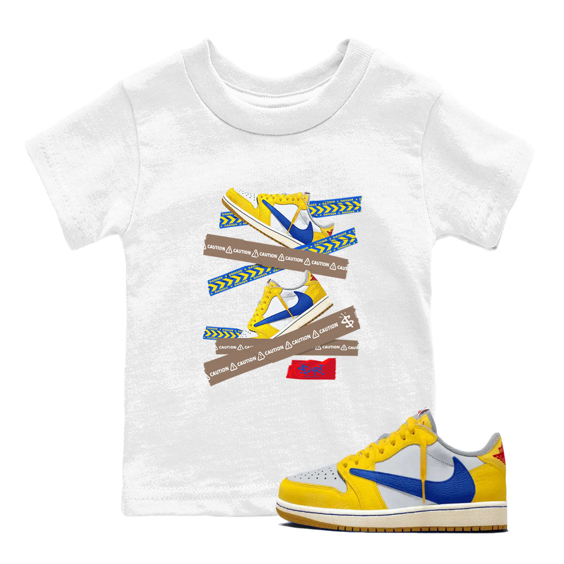 Caution Tape snkmatch Tees Kids - Air Jordan 1 Travis Scott Canary