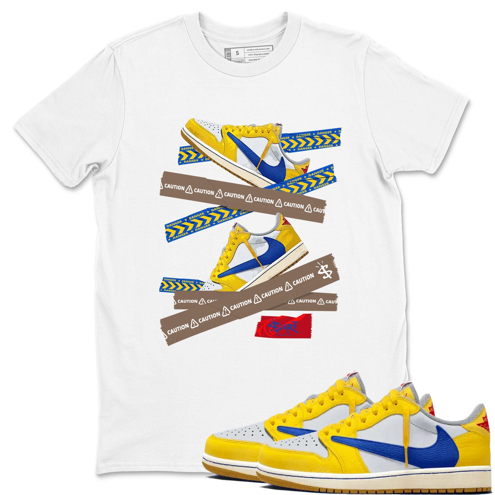 Caution Tape snkmatch Tees - Air Jordan 1 Travis Scott Canary
