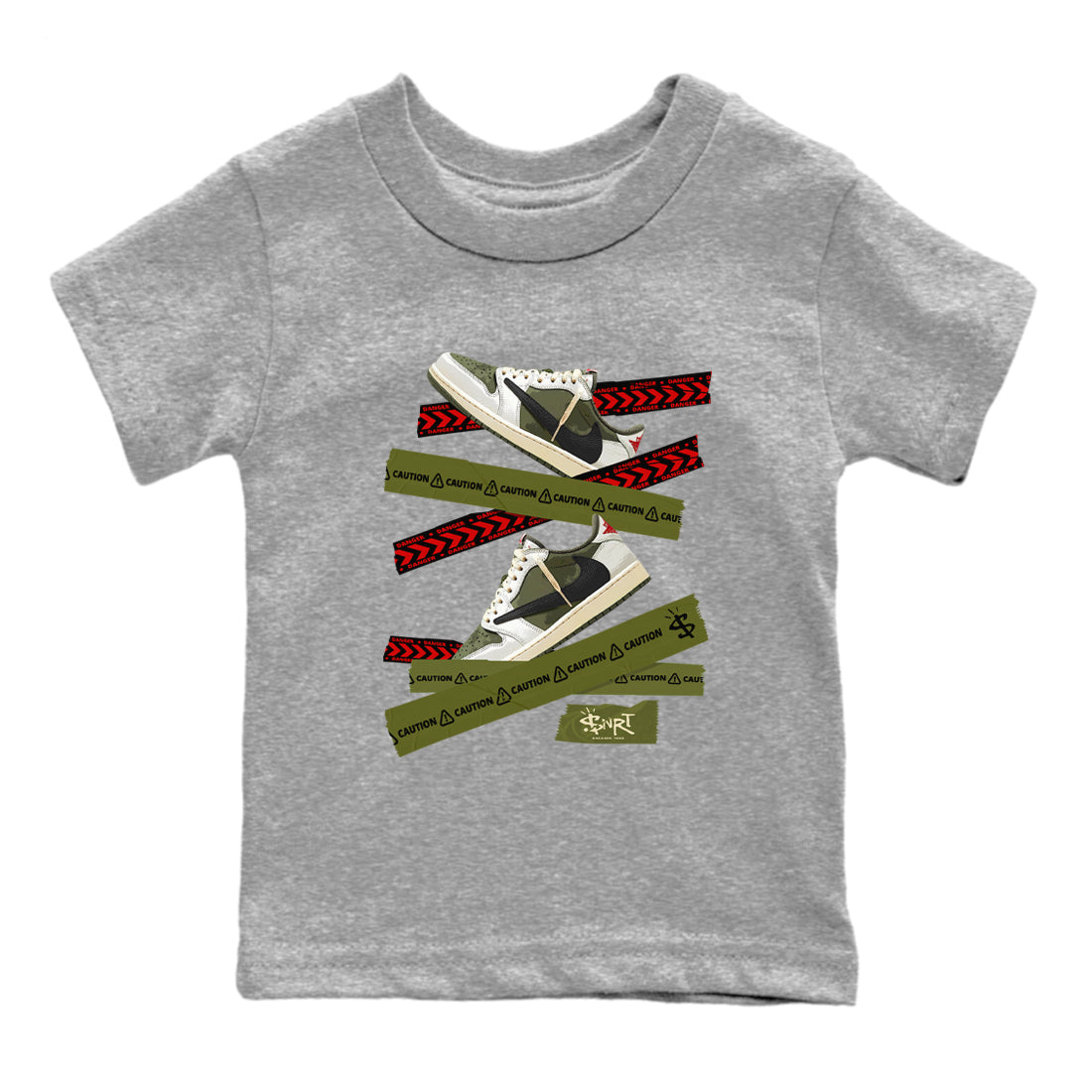 Caution Tape snkmatch Tees Kids - Air Jordan 1 Travis Scott Medium Olive