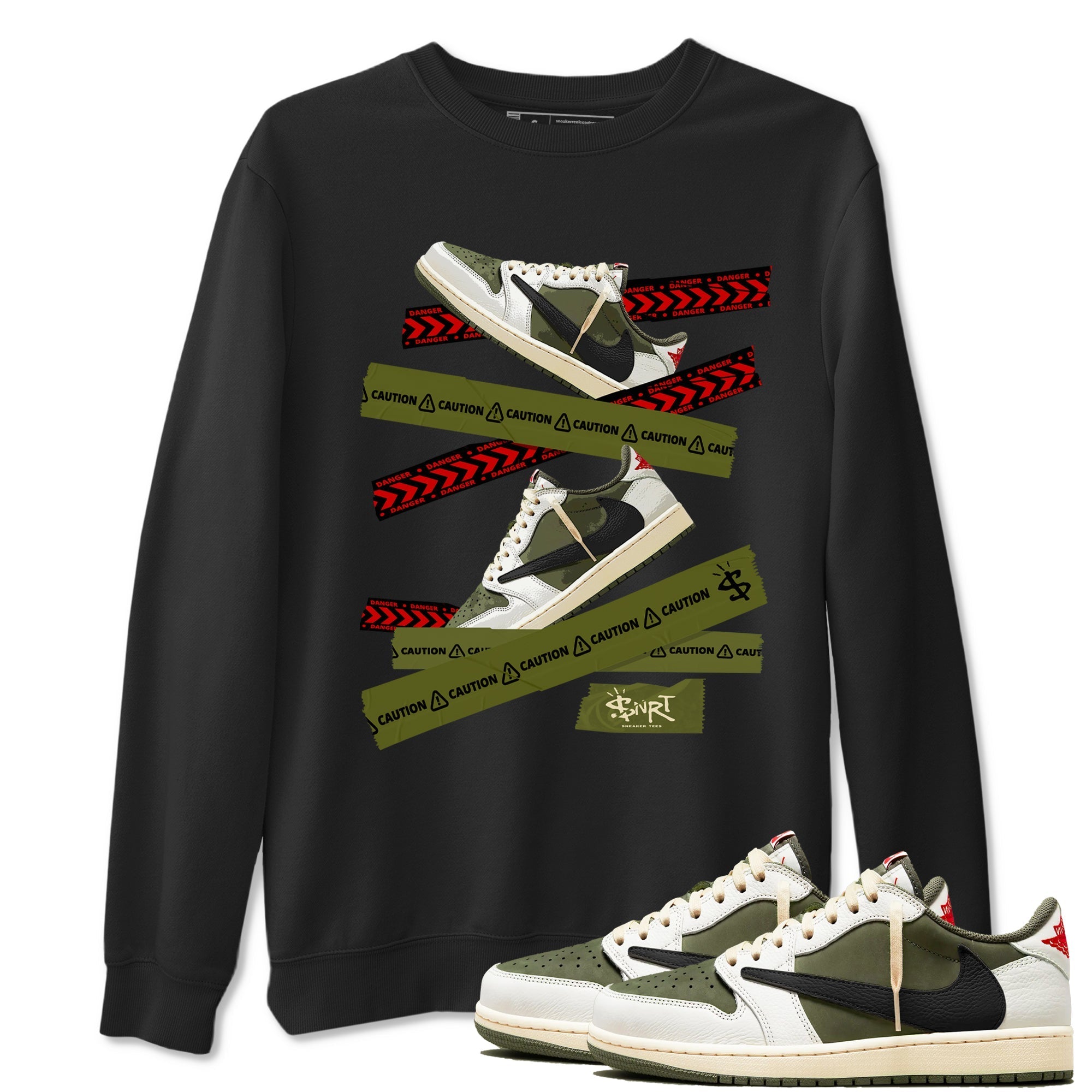 Caution Tape snkmatch Tees - Air Jordan 1 Travis Scott Medium Olive