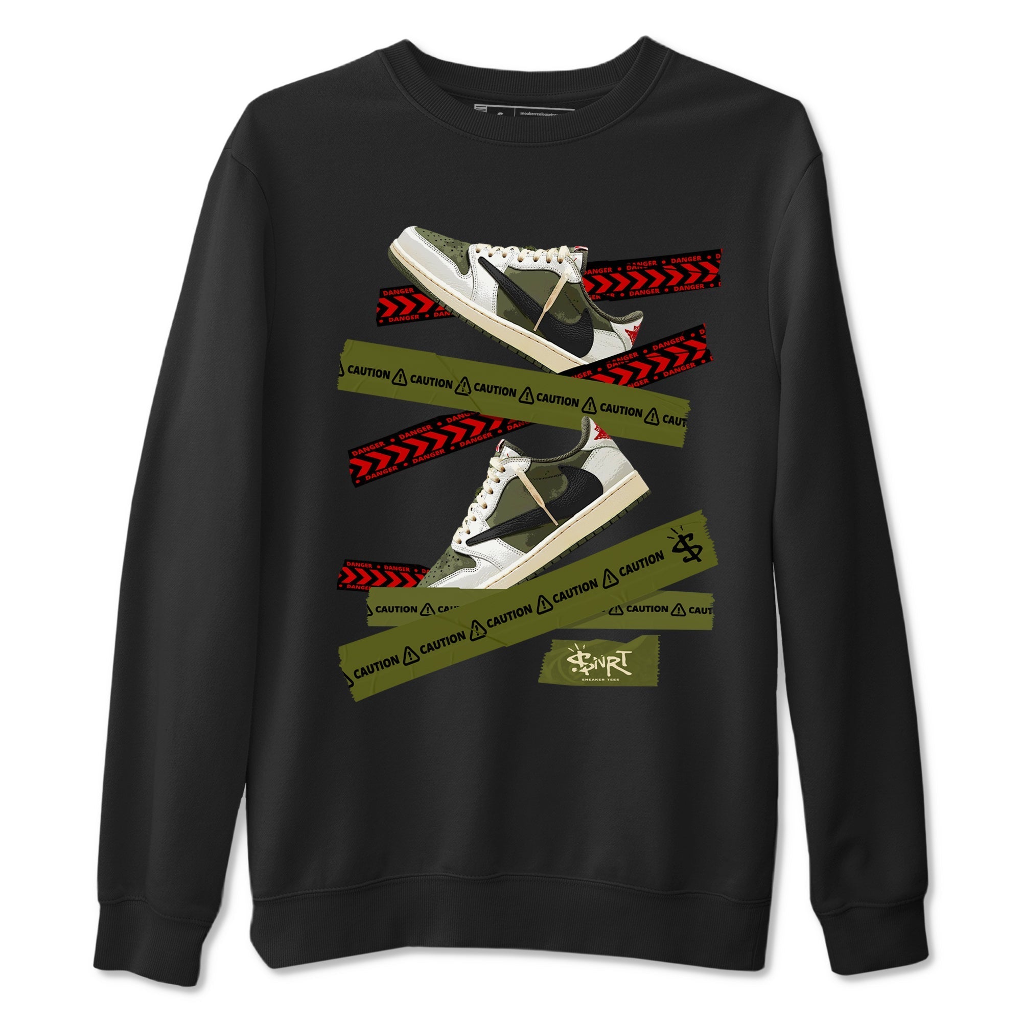 Caution Tape snkmatch Tees - Air Jordan 1 Travis Scott Medium Olive