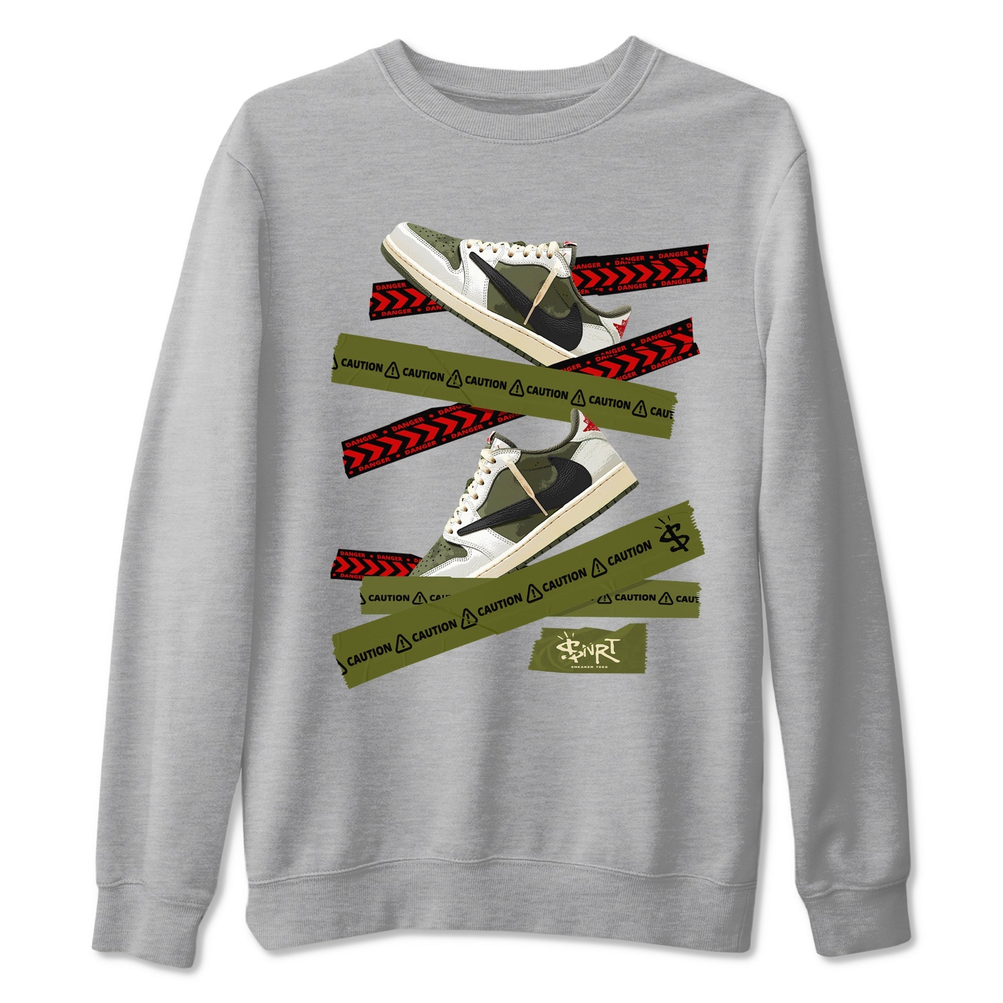 Caution Tape snkmatch Tees - Air Jordan 1 Travis Scott Medium Olive
