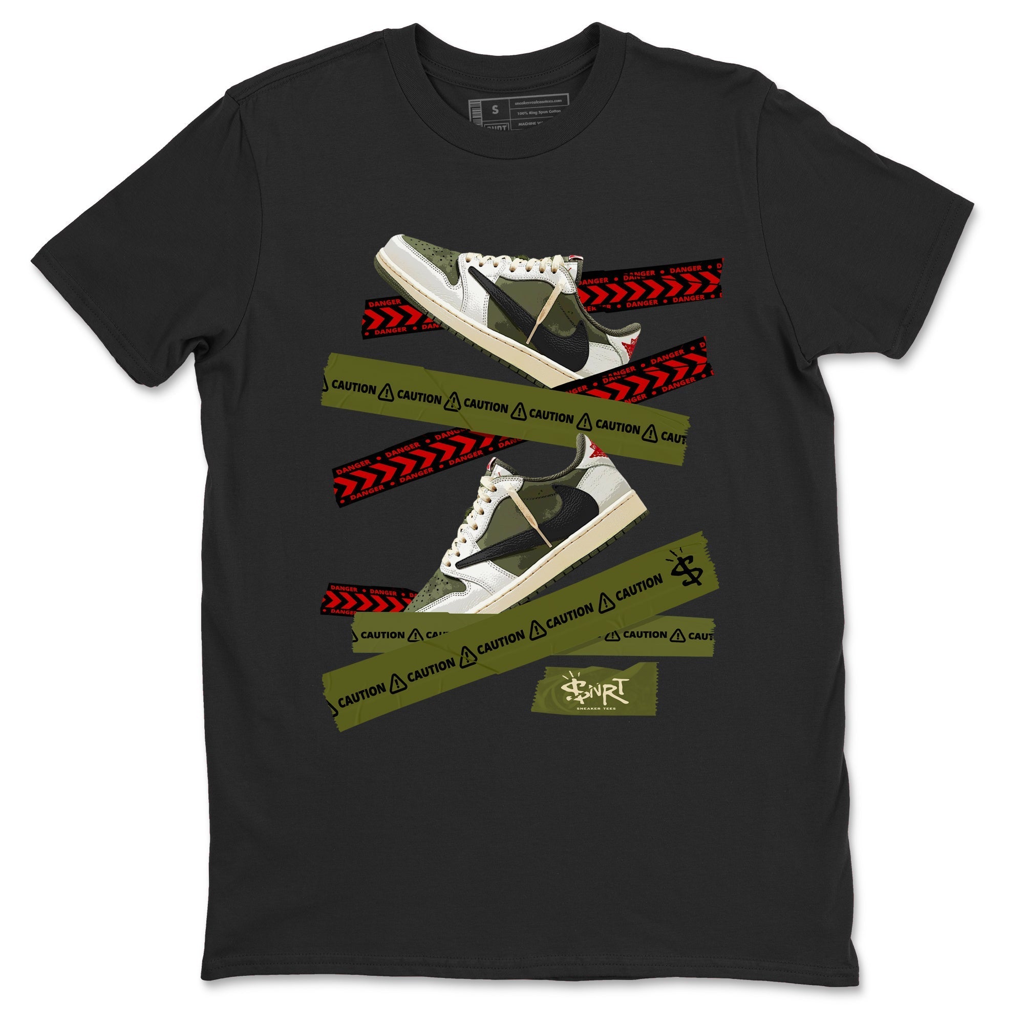 Caution Tape snkmatch Tees - Air Jordan 1 Travis Scott Medium Olive