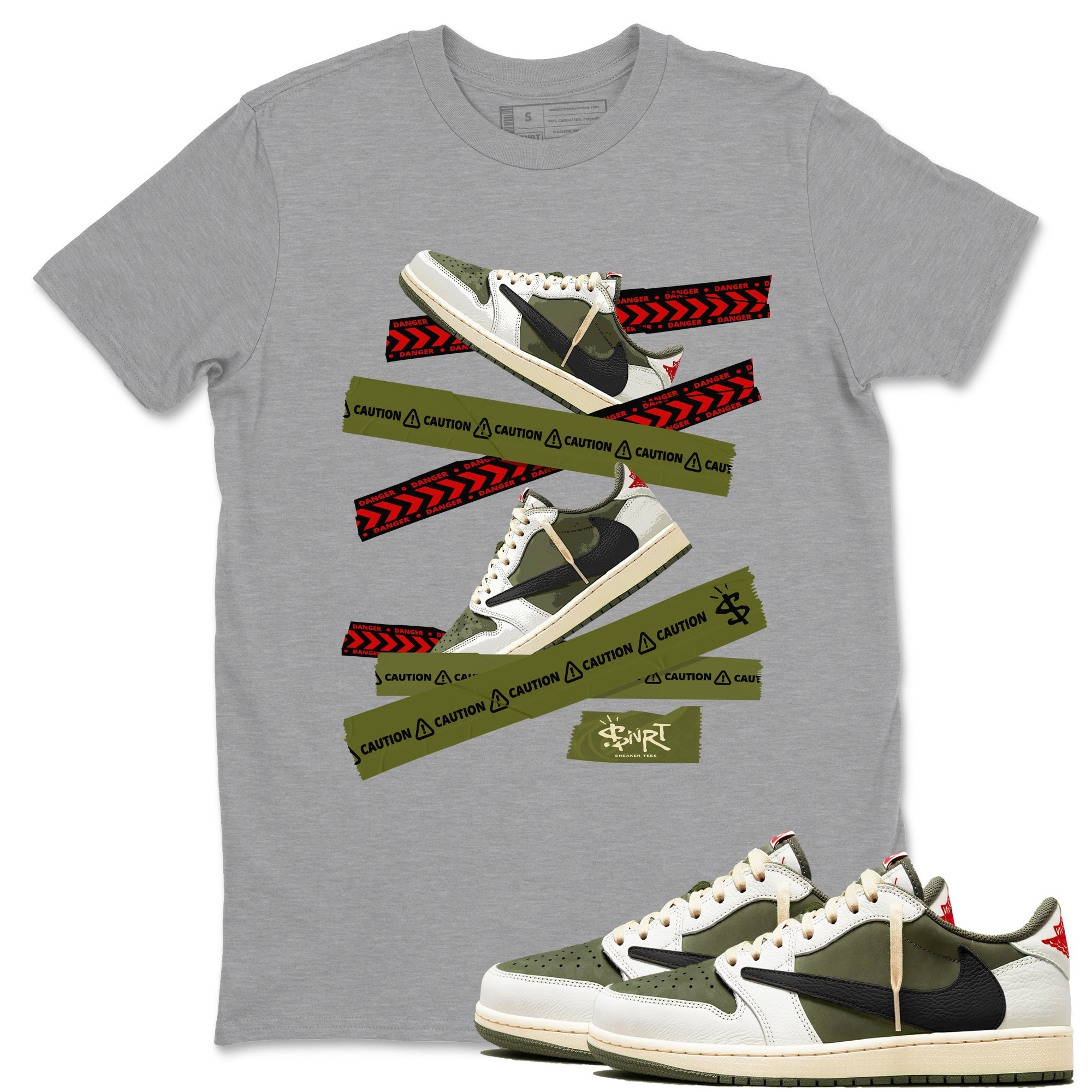 Caution Tape snkmatch Tees - Air Jordan 1 Travis Scott Medium Olive