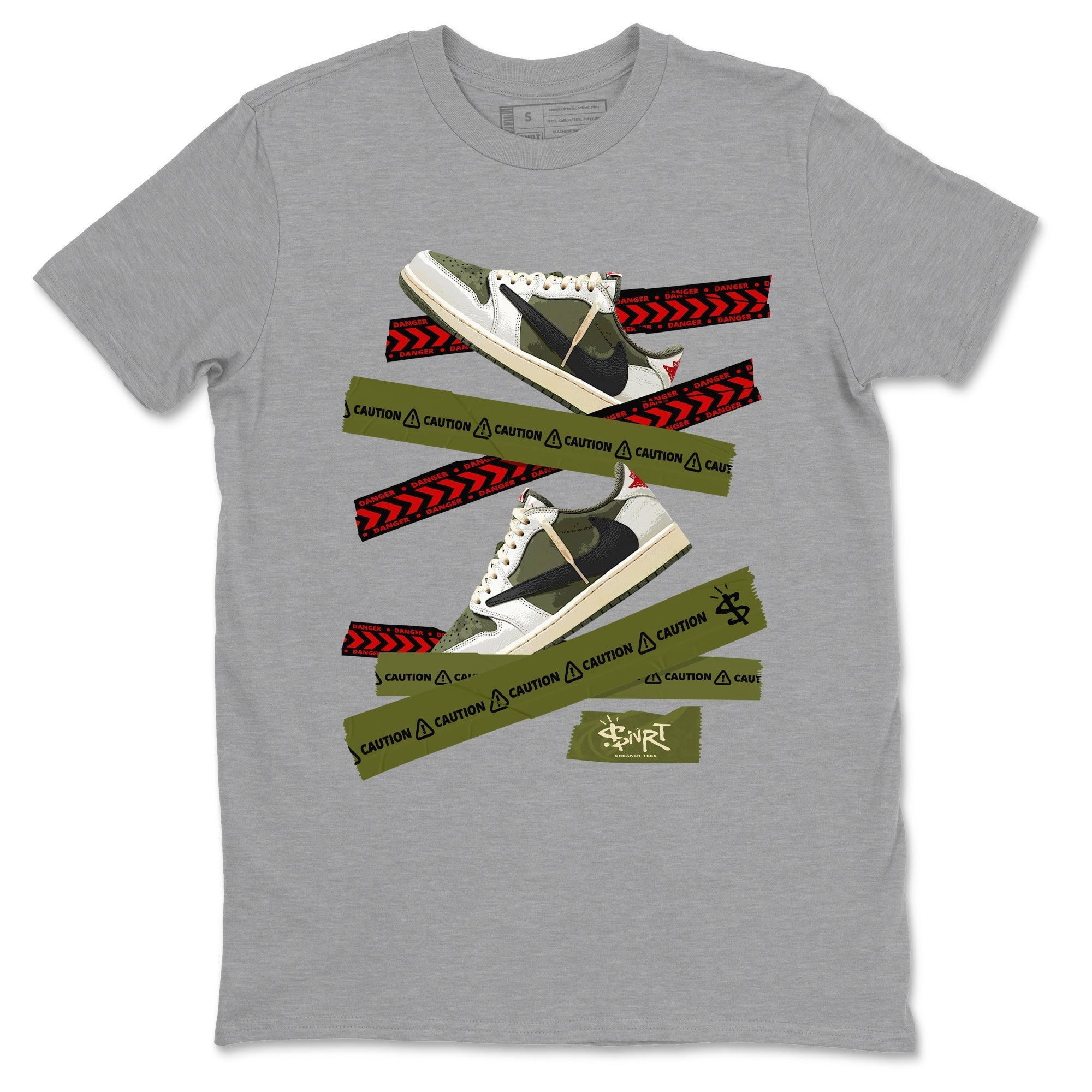 Caution Tape snkmatch Tees - Air Jordan 1 Travis Scott Medium Olive