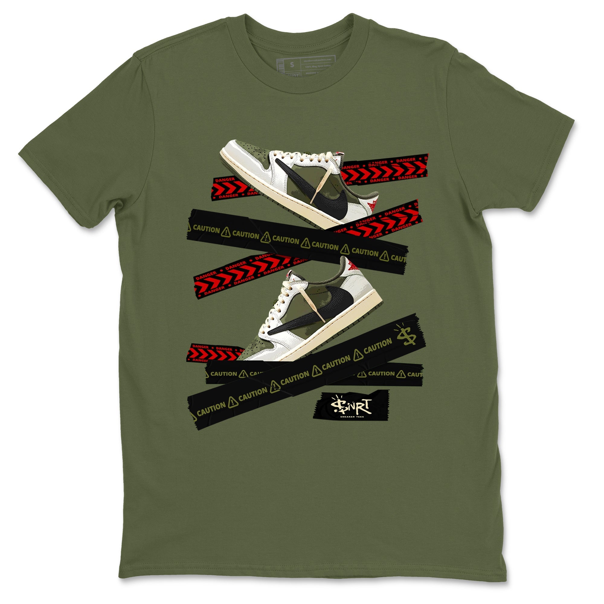 Caution Tape snkmatch Tees - Air Jordan 1 Travis Scott Medium Olive