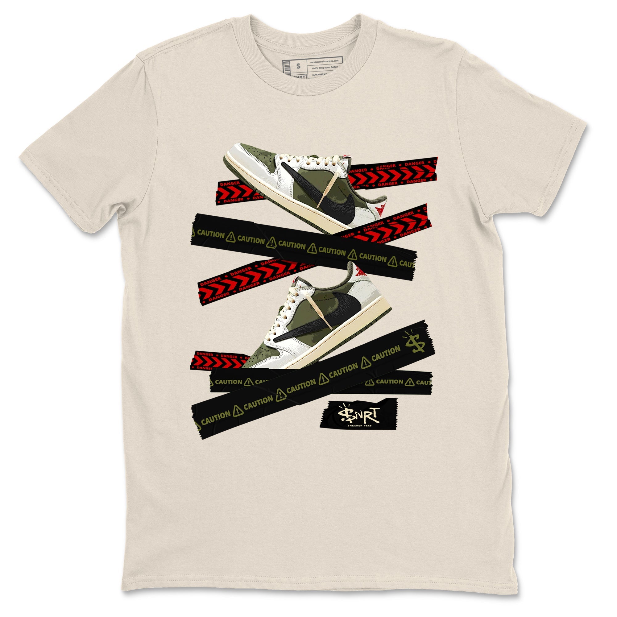 Caution Tape snkmatch Tees - Air Jordan 1 Travis Scott Medium Olive