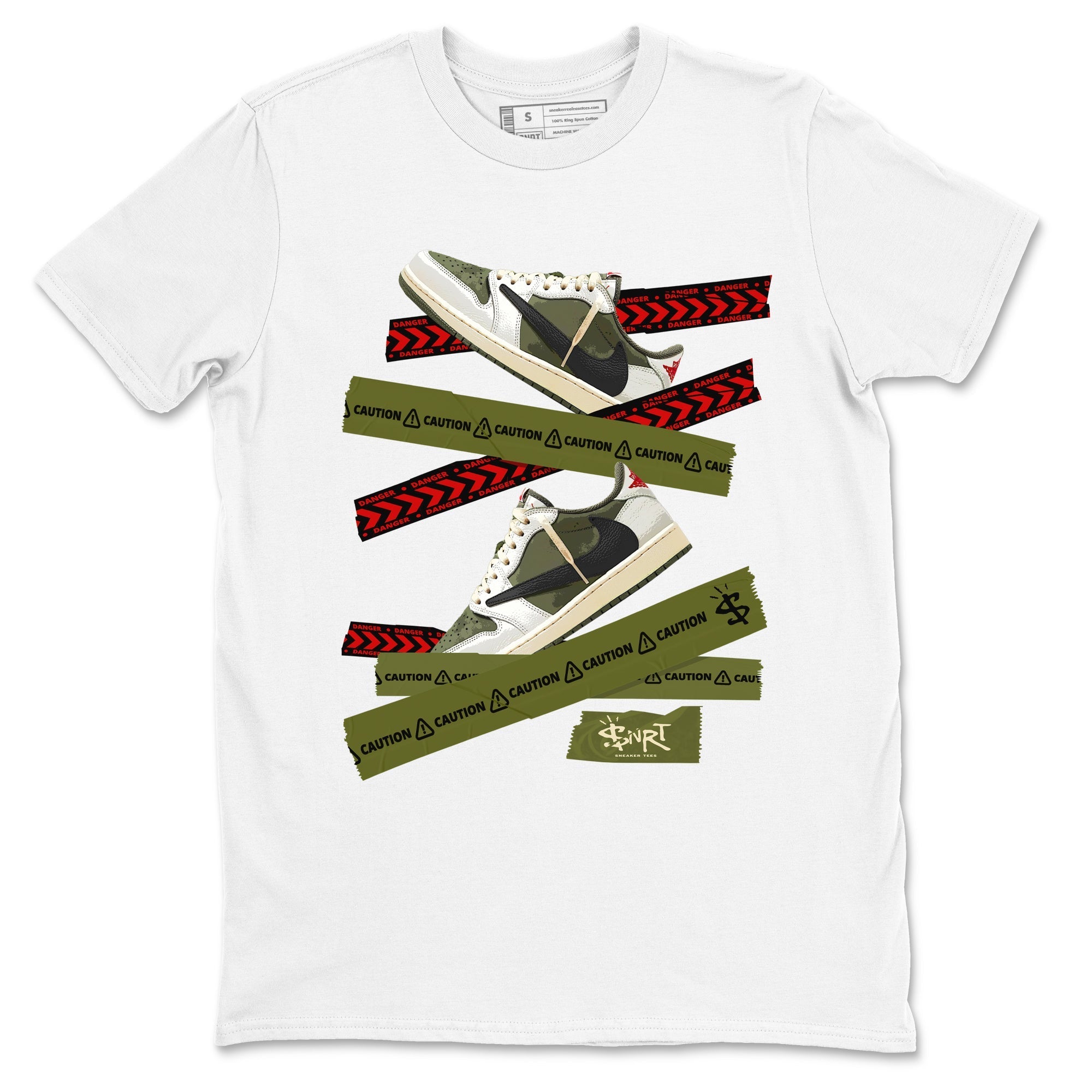Caution Tape snkmatch Tees - Air Jordan 1 Travis Scott Medium Olive