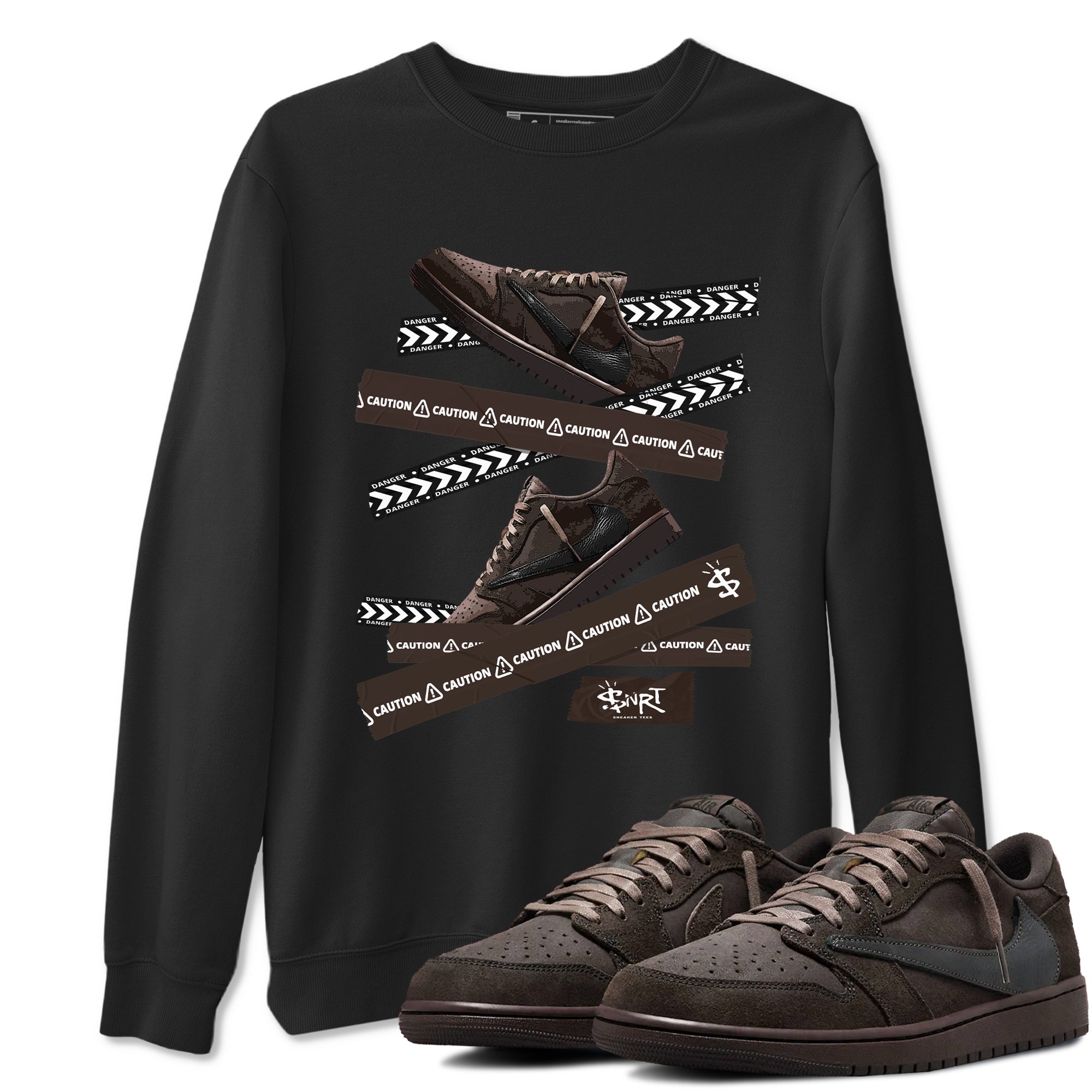 Caution Tape snkmatch Tees - Air Jordan 1 Travis Scott Velvet Brown