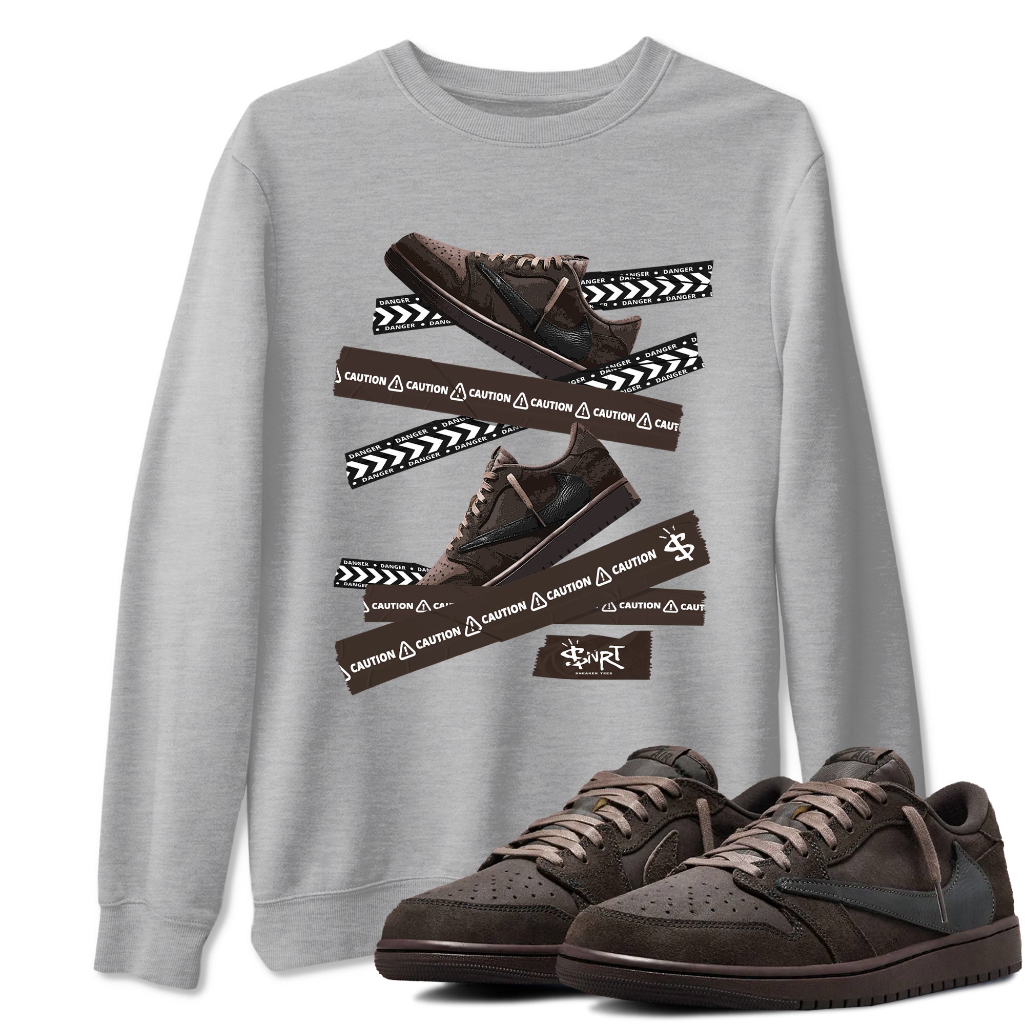 Caution Tape snkmatch Tees - Air Jordan 1 Travis Scott Velvet Brown