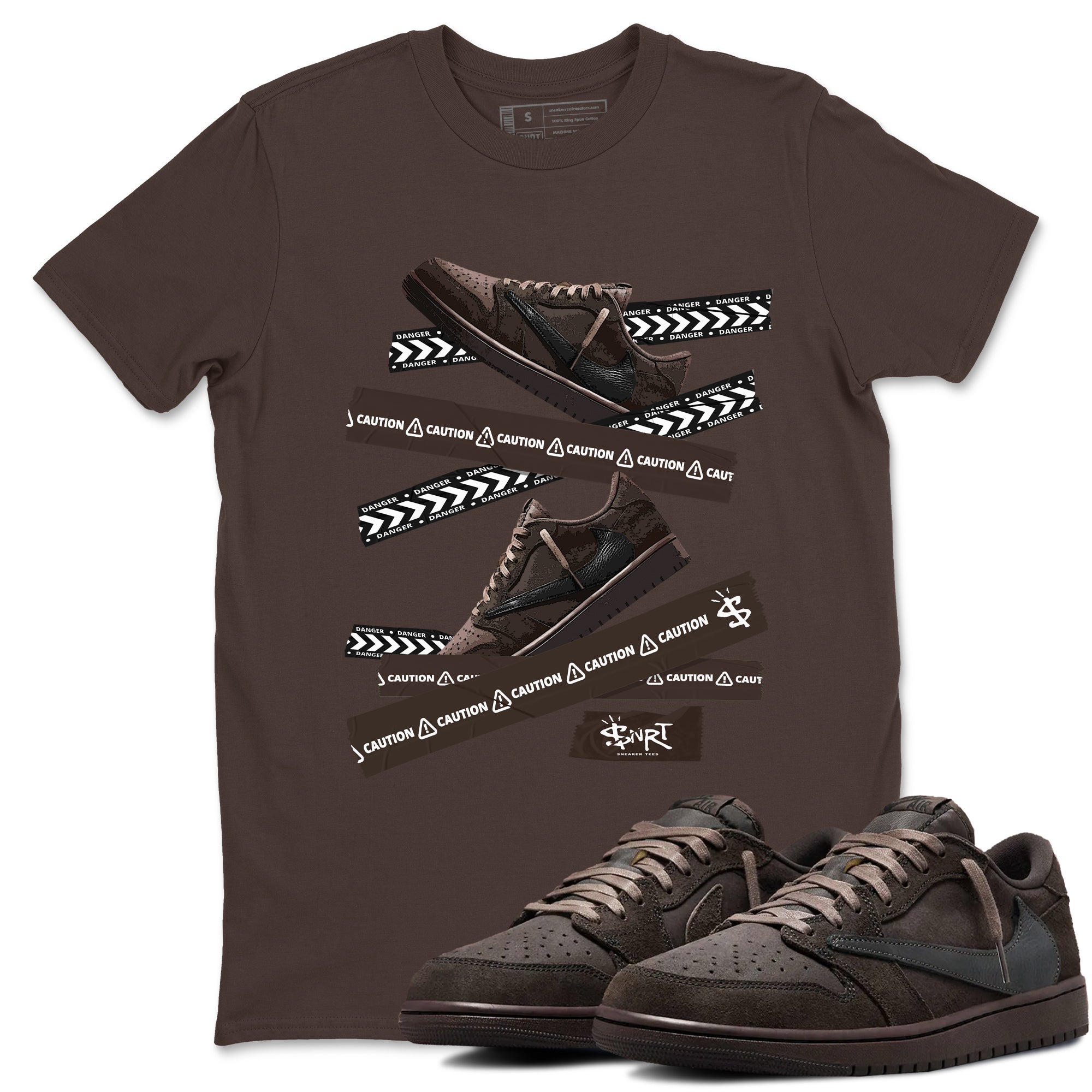 Caution Tape snkmatch Tees - Air Jordan 1 Travis Scott Velvet Brown