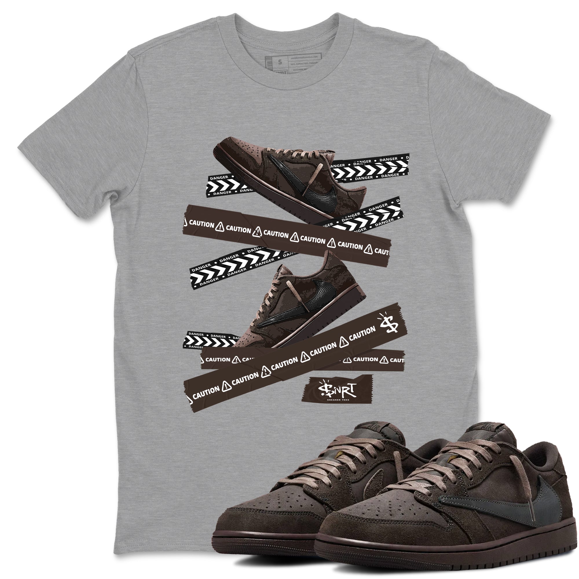 Caution Tape snkmatch Tees - Air Jordan 1 Travis Scott Velvet Brown