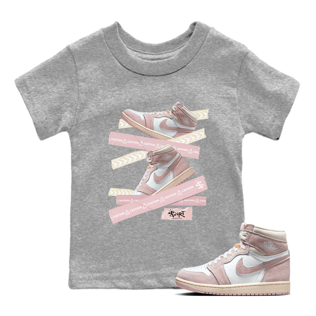 Caution Tape Kids Tops - Air Jordan 1 Washed Pink