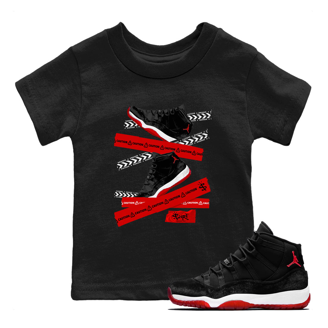 Caution Tape snkmatch Tees Kids - Air Jordan 11 Bred Velvet