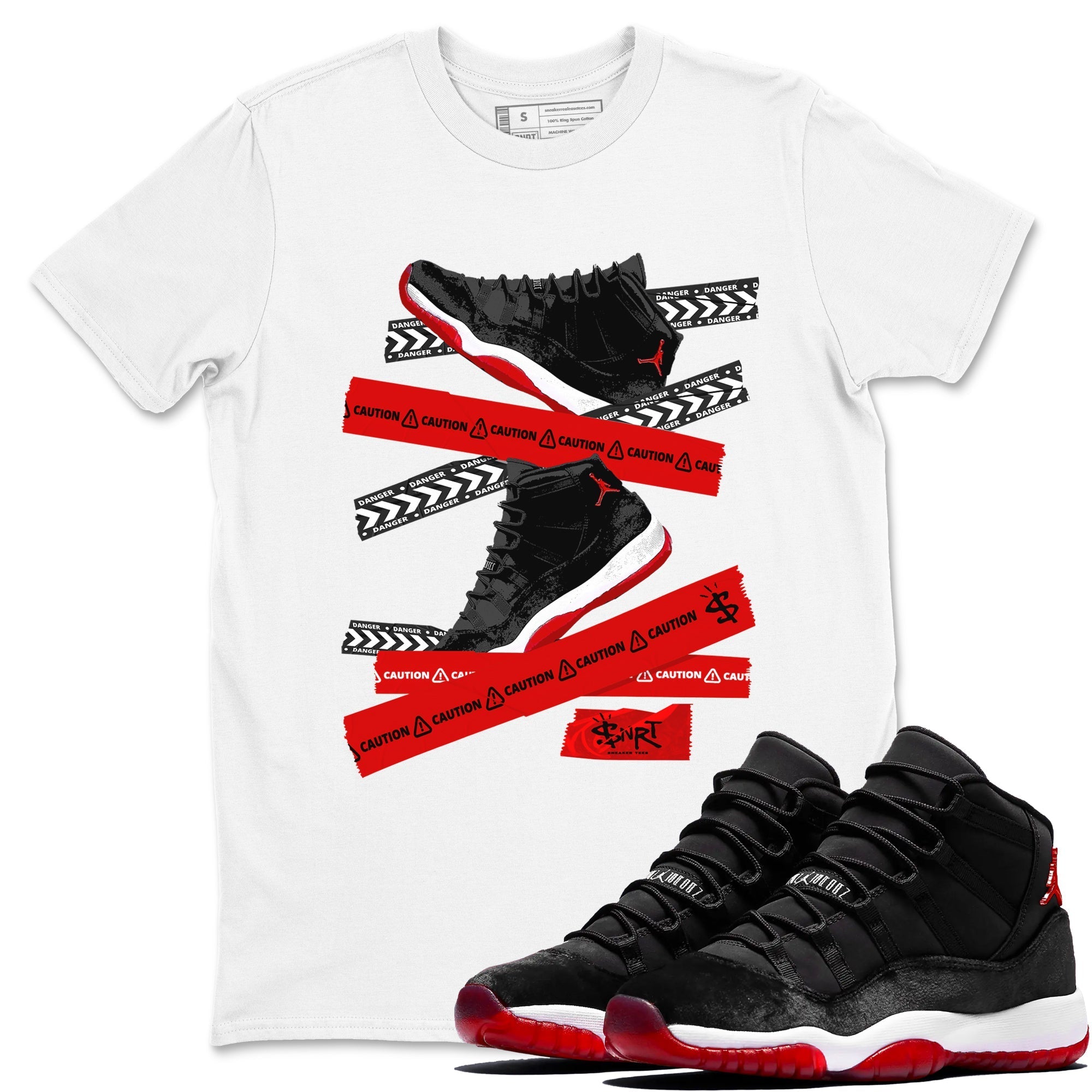 Caution Tape snkmatch Tees - Air Jordan 11 Bred Velvet