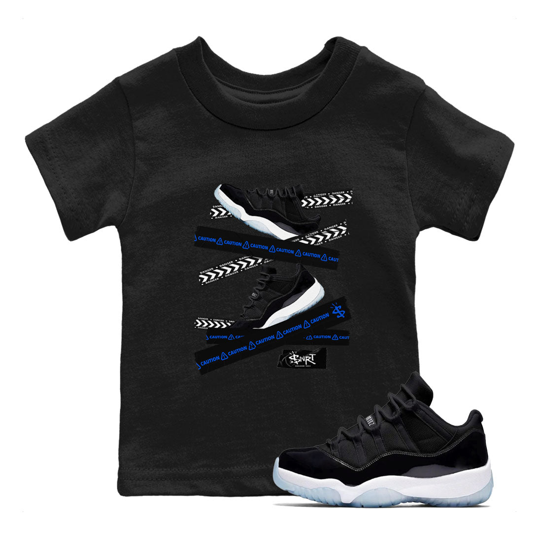 Caution Tape snkmatch Tees Kids - Air Jordan 11 Black and Varsity Royal