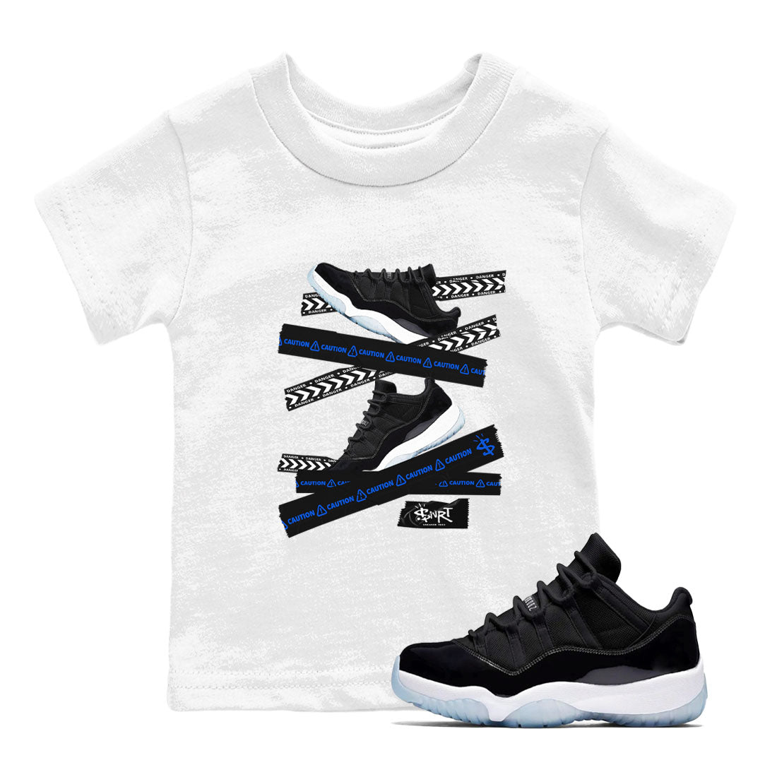 Caution Tape snkmatch Tees Kids - Air Jordan 11 Black and Varsity Royal