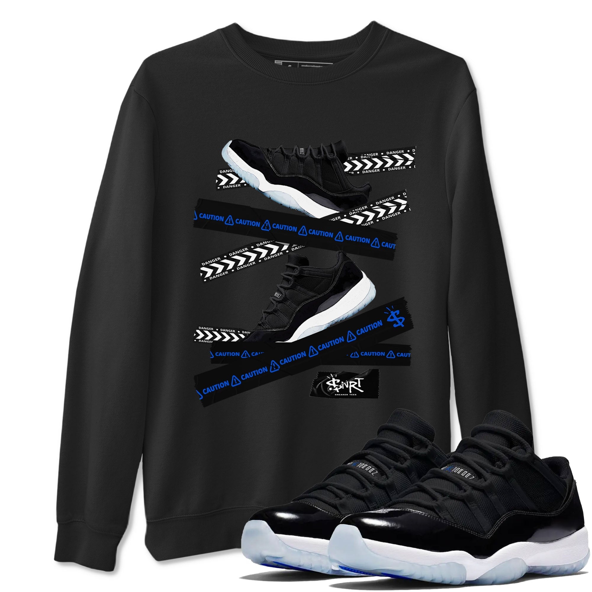 Caution Tape snkmatch Tees - Air Jordan 11 Black and Varsity Royal