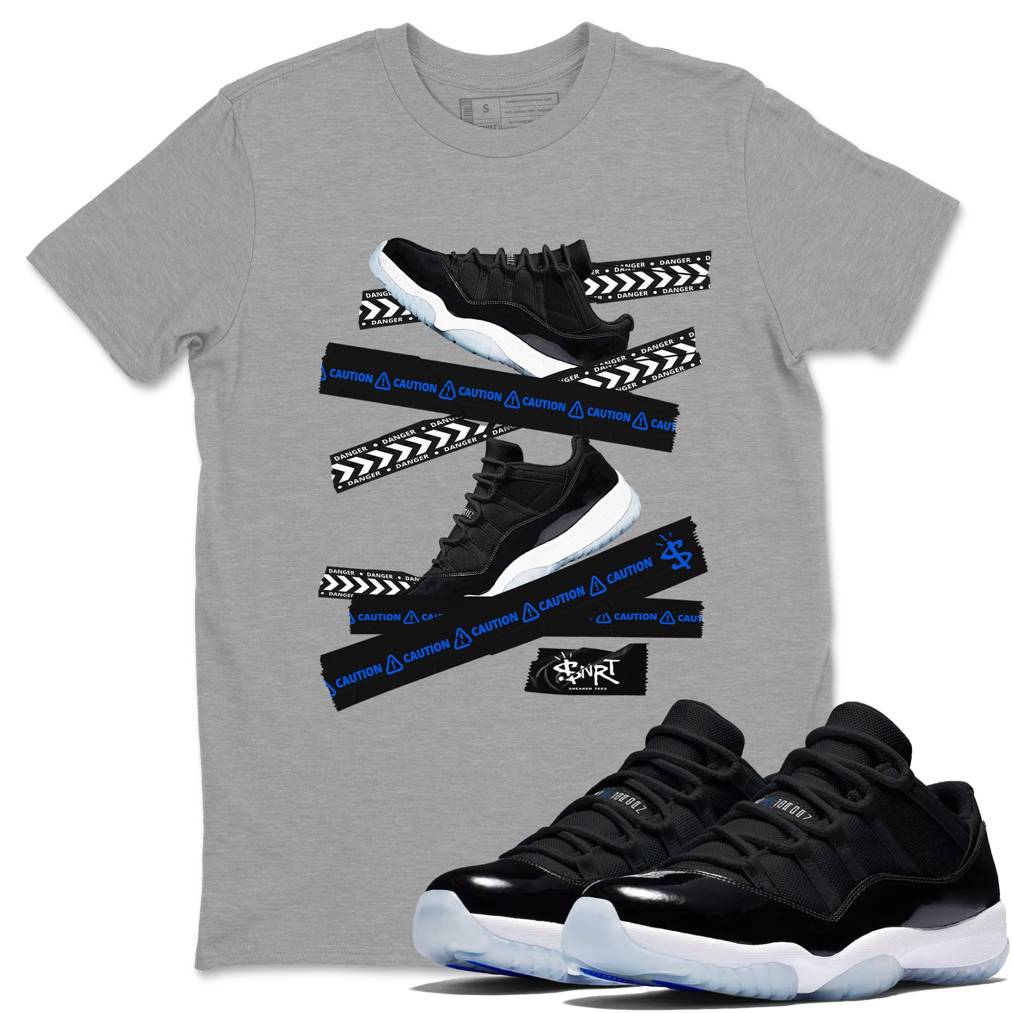 Caution Tape snkmatch Tees - Air Jordan 11 Black and Varsity Royal
